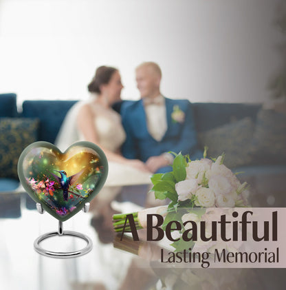 10-inch heart-shaped hummingbird urn