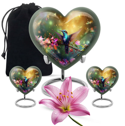 10-inch heart-shaped hummingbird urn