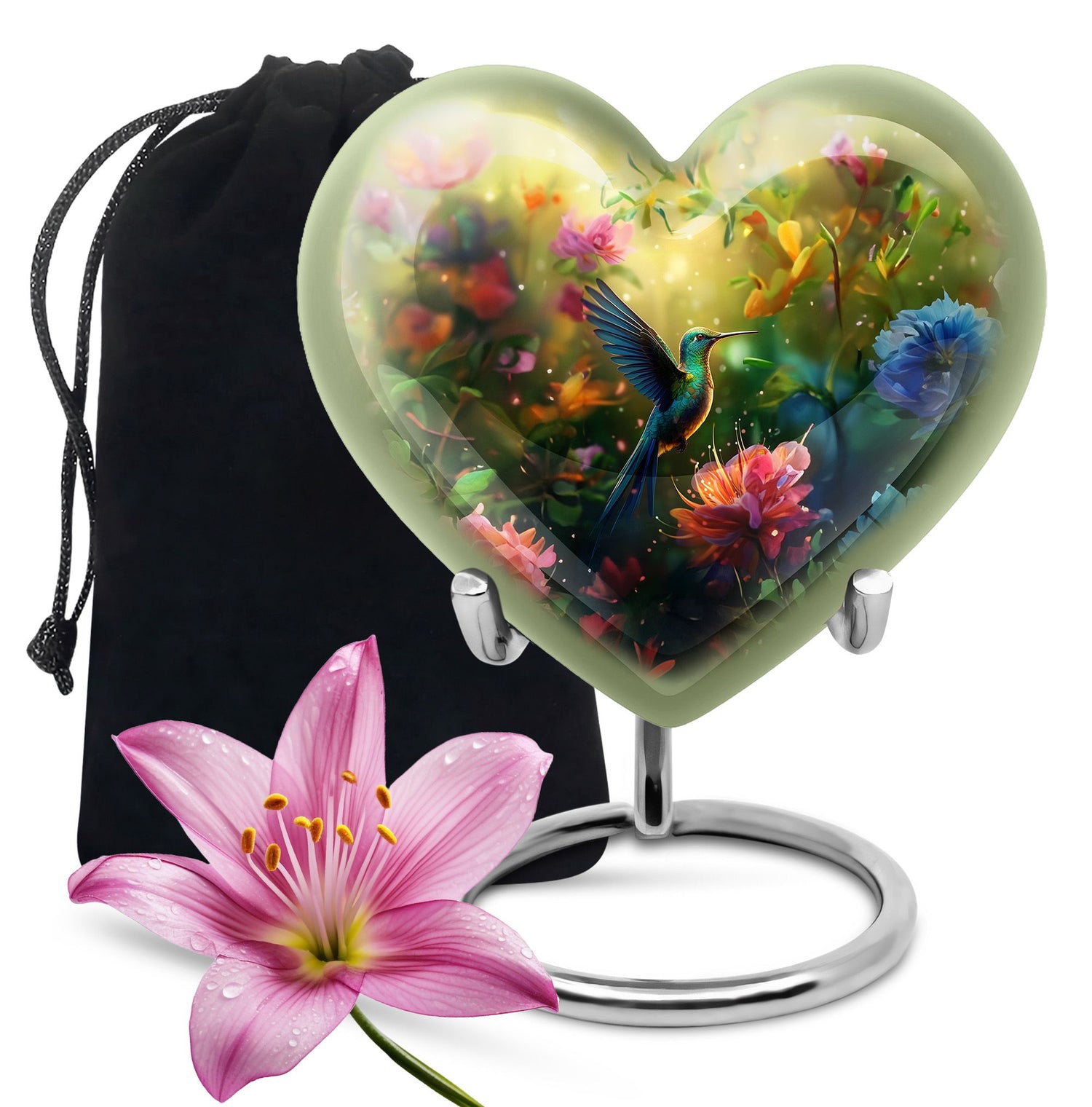 10-inch heart-shaped humming birds urn for ashes,