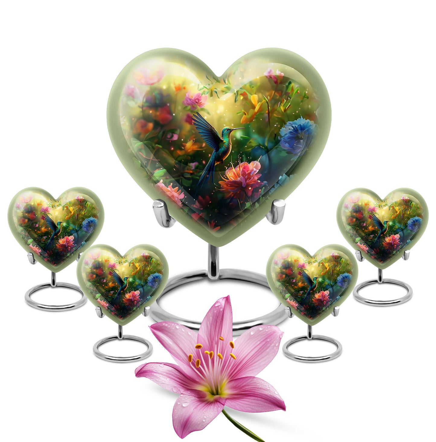 10-inch heart-shaped humming birds urn for ashes,