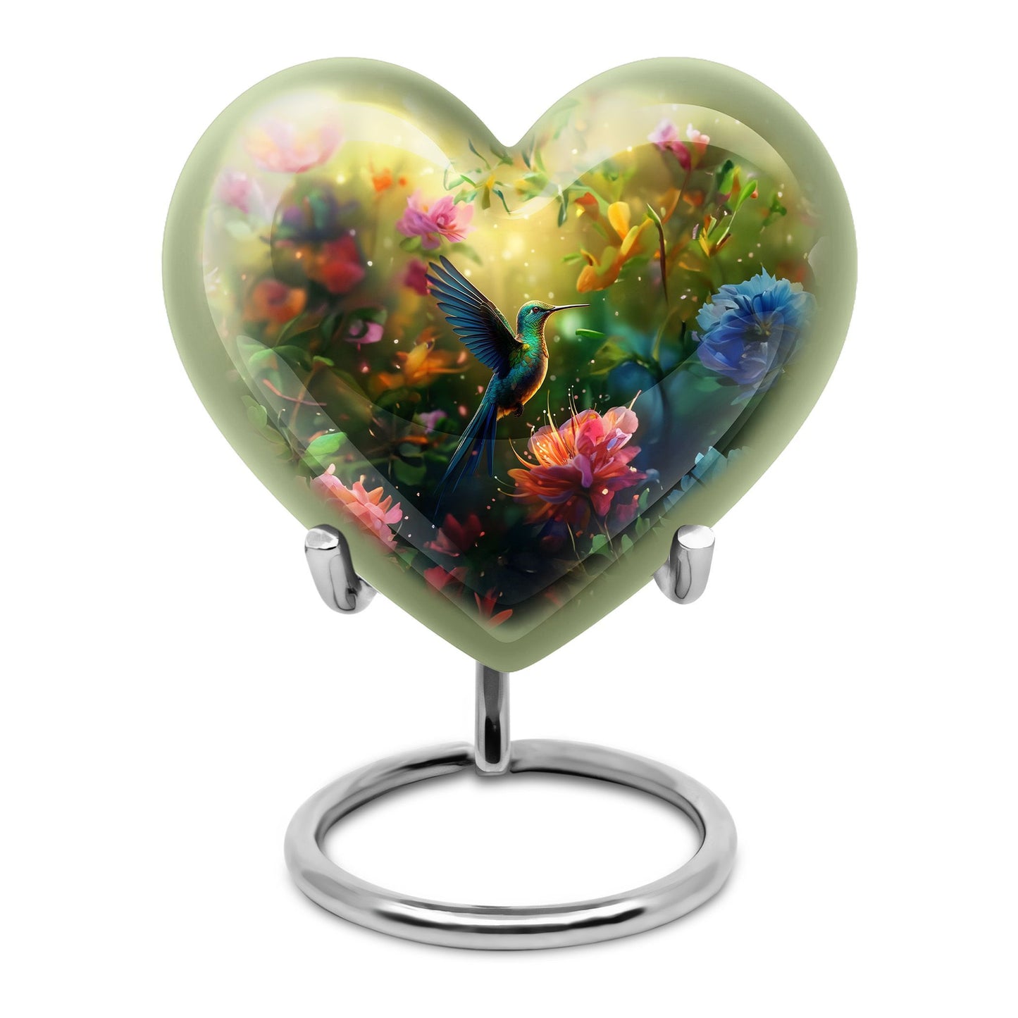 10-inch heart-shaped humming birds urn for ashes,
