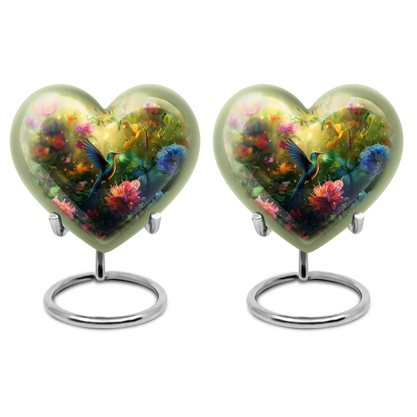 10-inch heart-shaped humming birds urn for ashes,