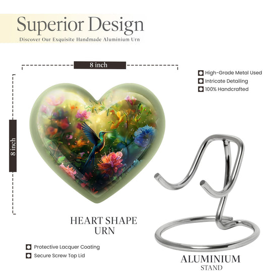 10-inch heart-shaped humming birds urn for ashes,
