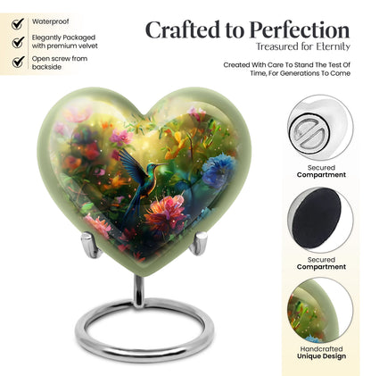 10-inch heart-shaped humming birds urn for ashes,