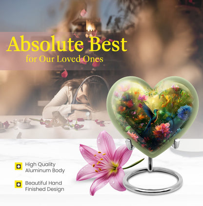 10-inch heart-shaped humming birds urn for ashes,
