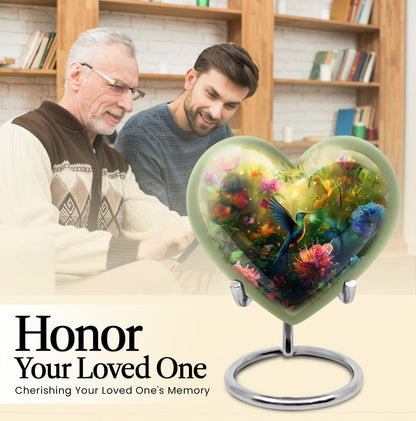 10-inch heart-shaped humming birds urn for ashes,