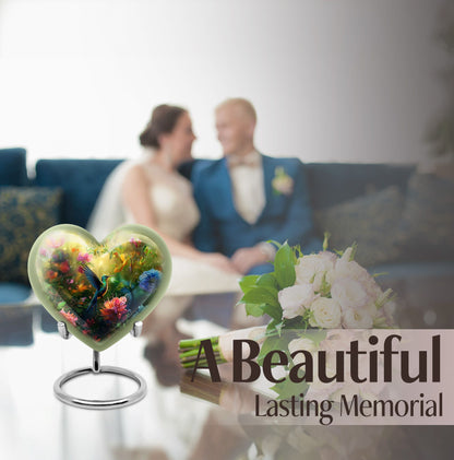 10-inch heart-shaped humming birds urn for ashes,