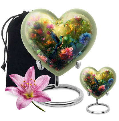 10-inch heart-shaped humming birds urn for ashes,