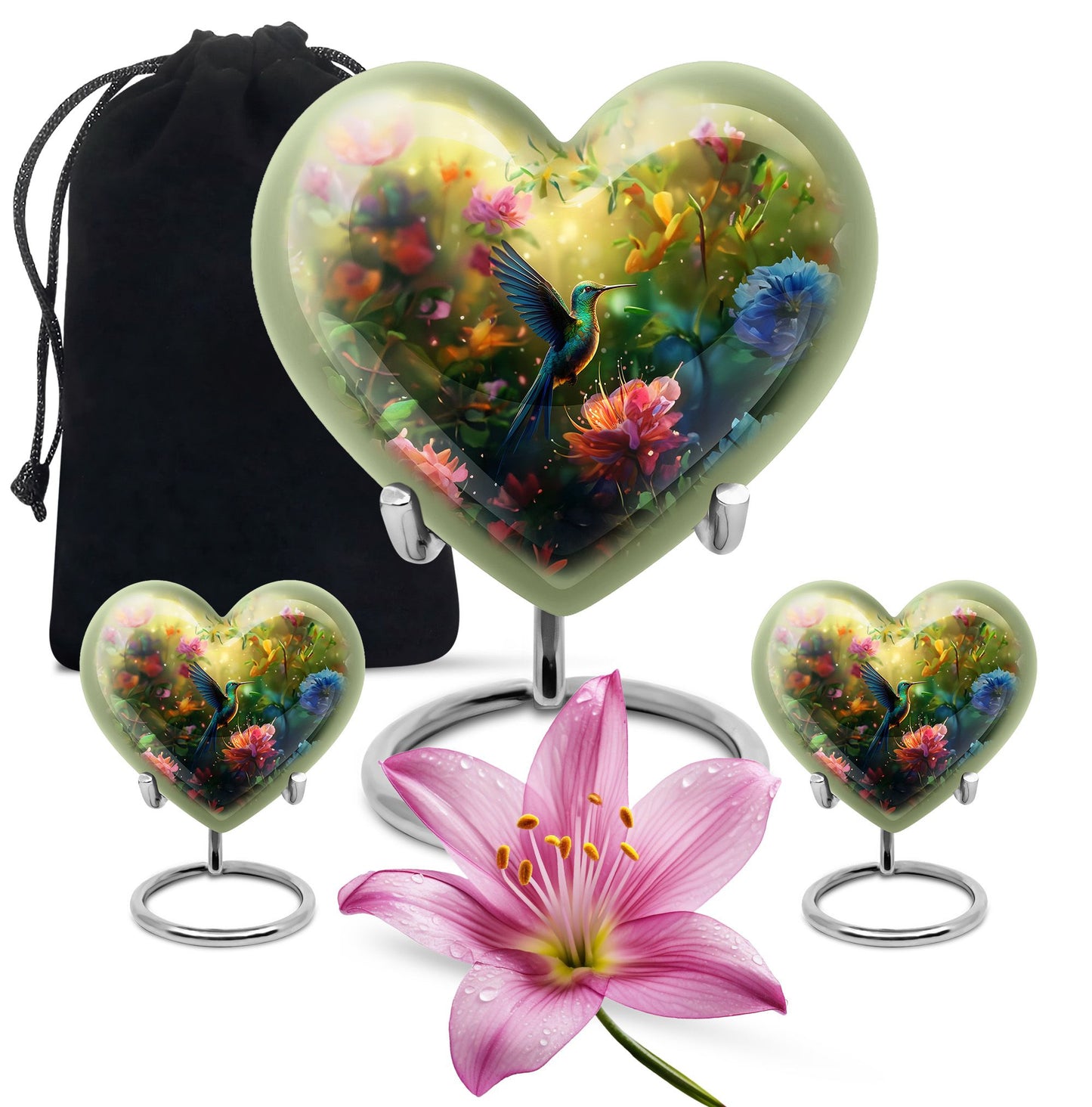 10-inch heart-shaped humming birds urn for ashes,