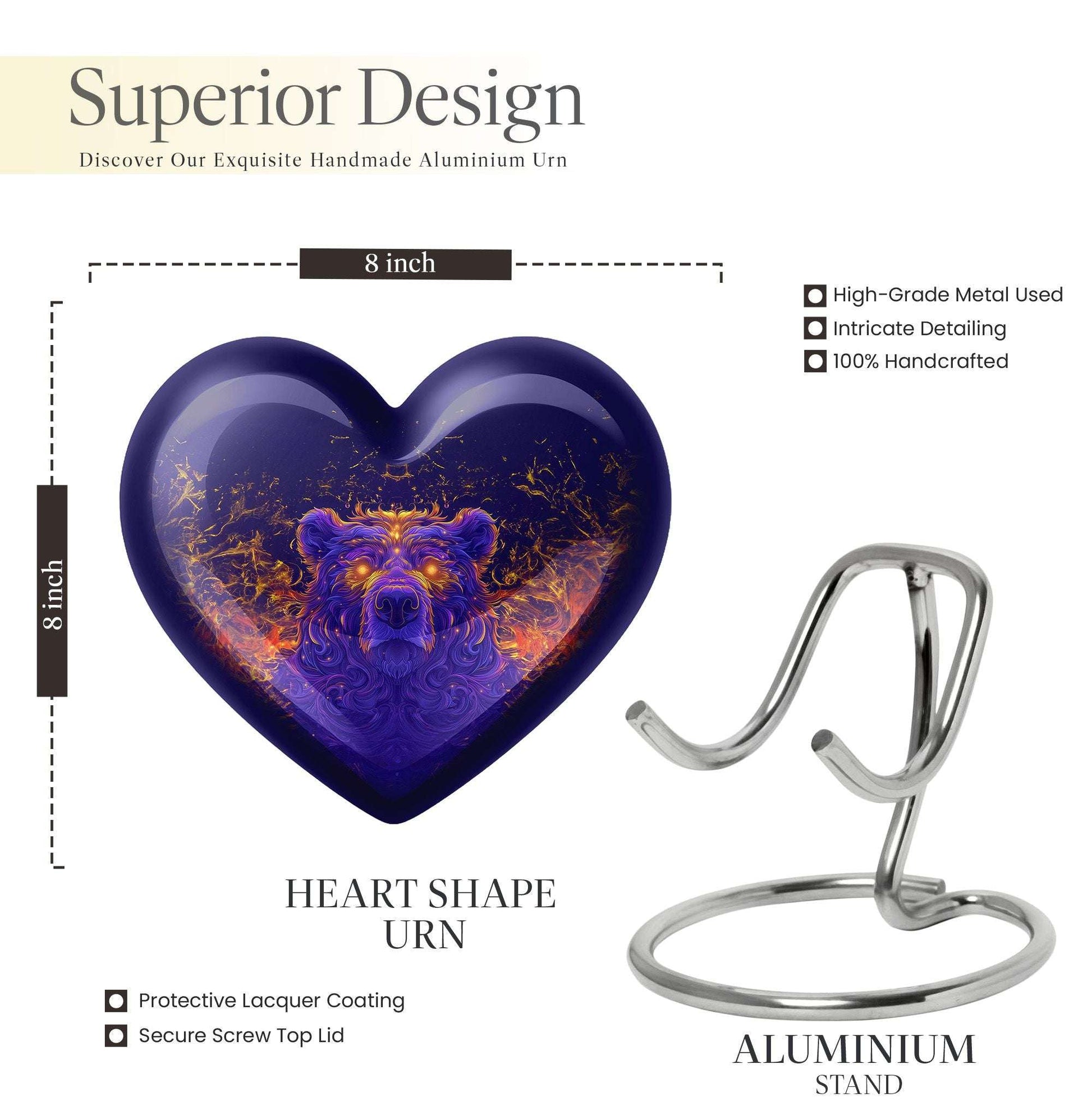 Heart themed bear urn