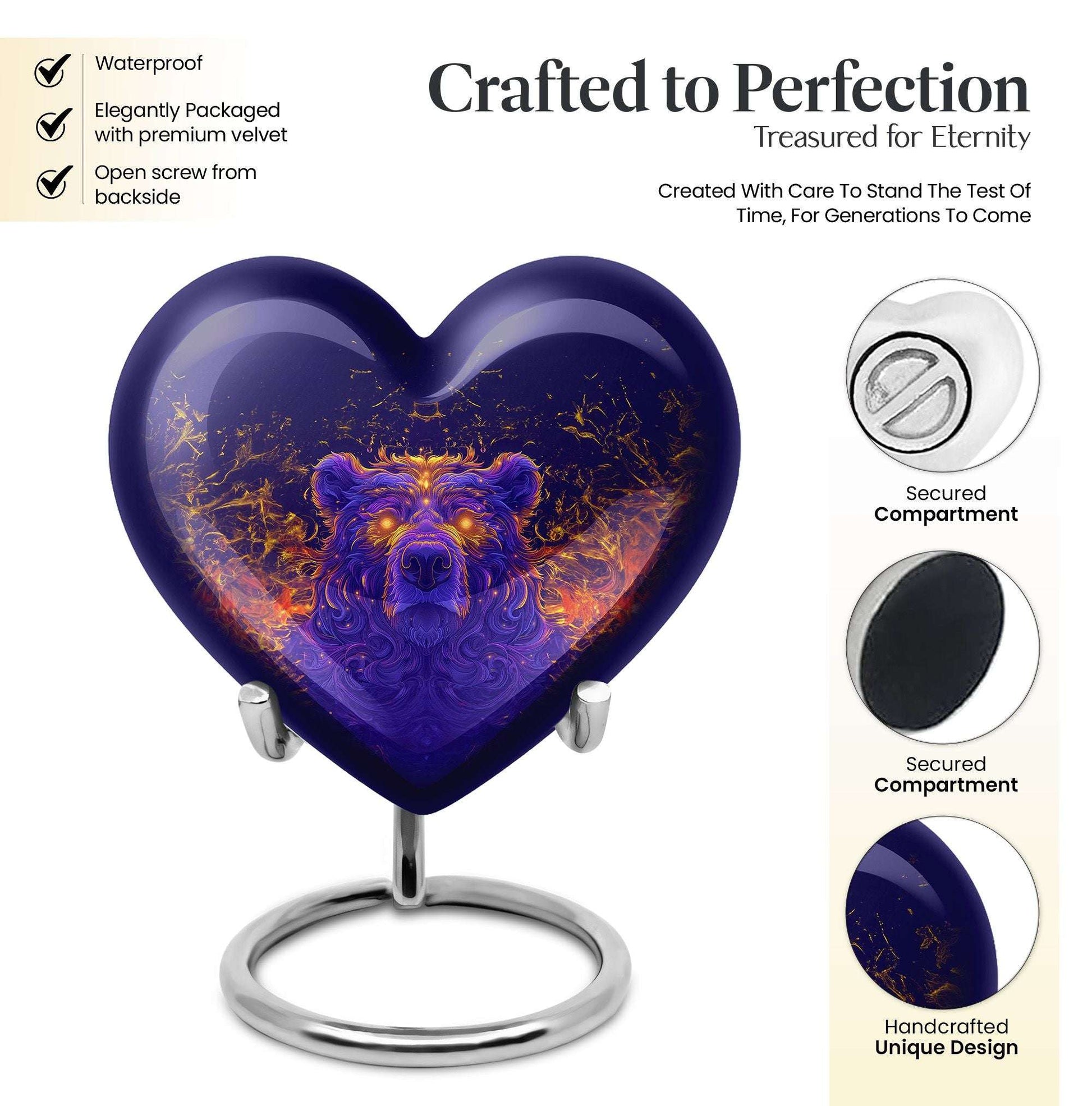 Heart themed bear urn