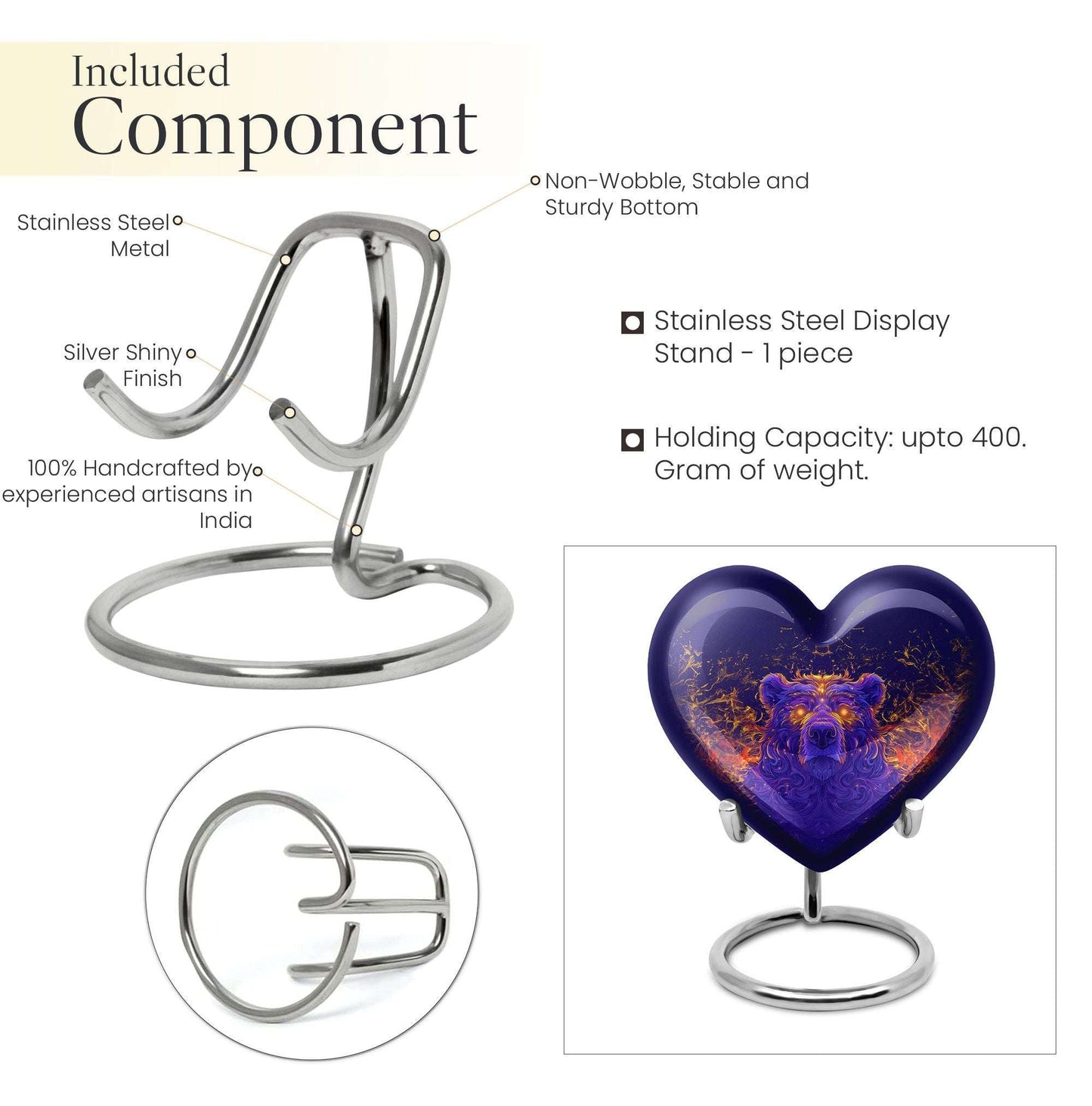 Heart themed bear urn