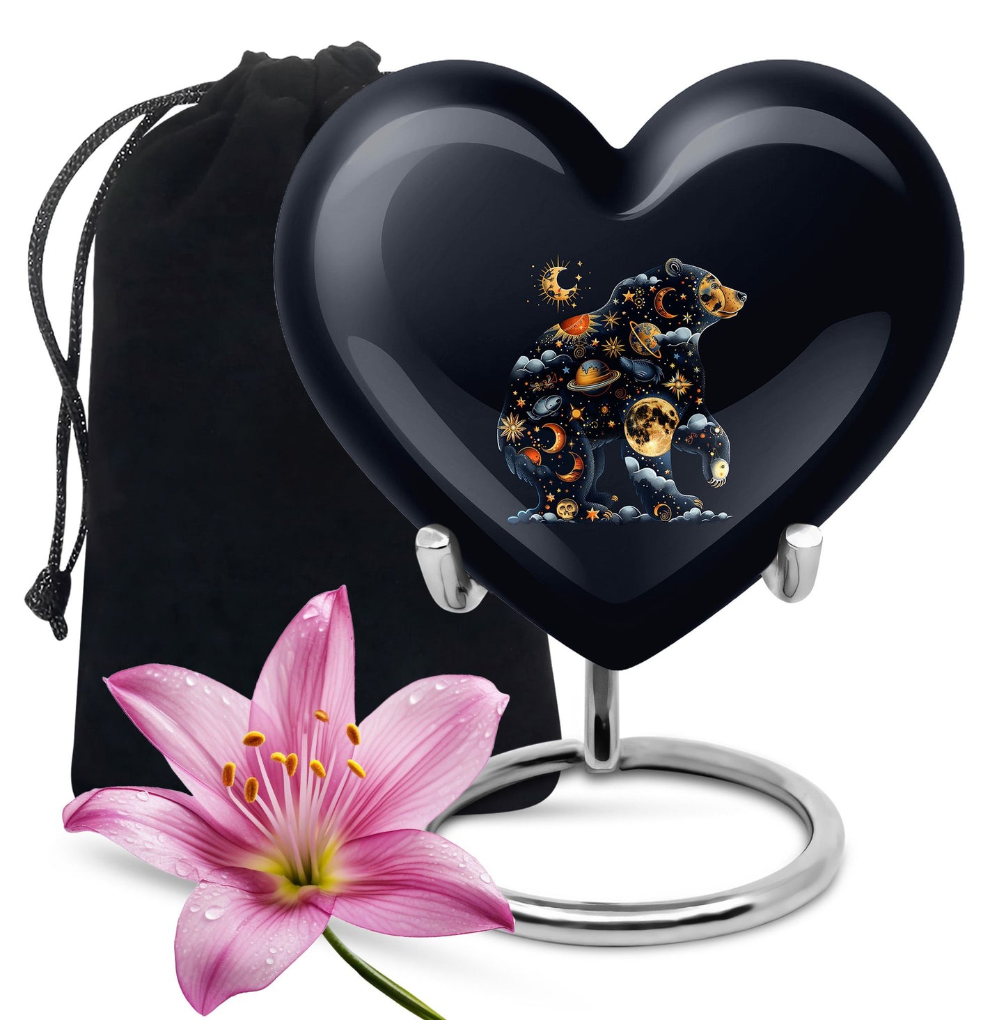 heart-shaped aluminium bear urn