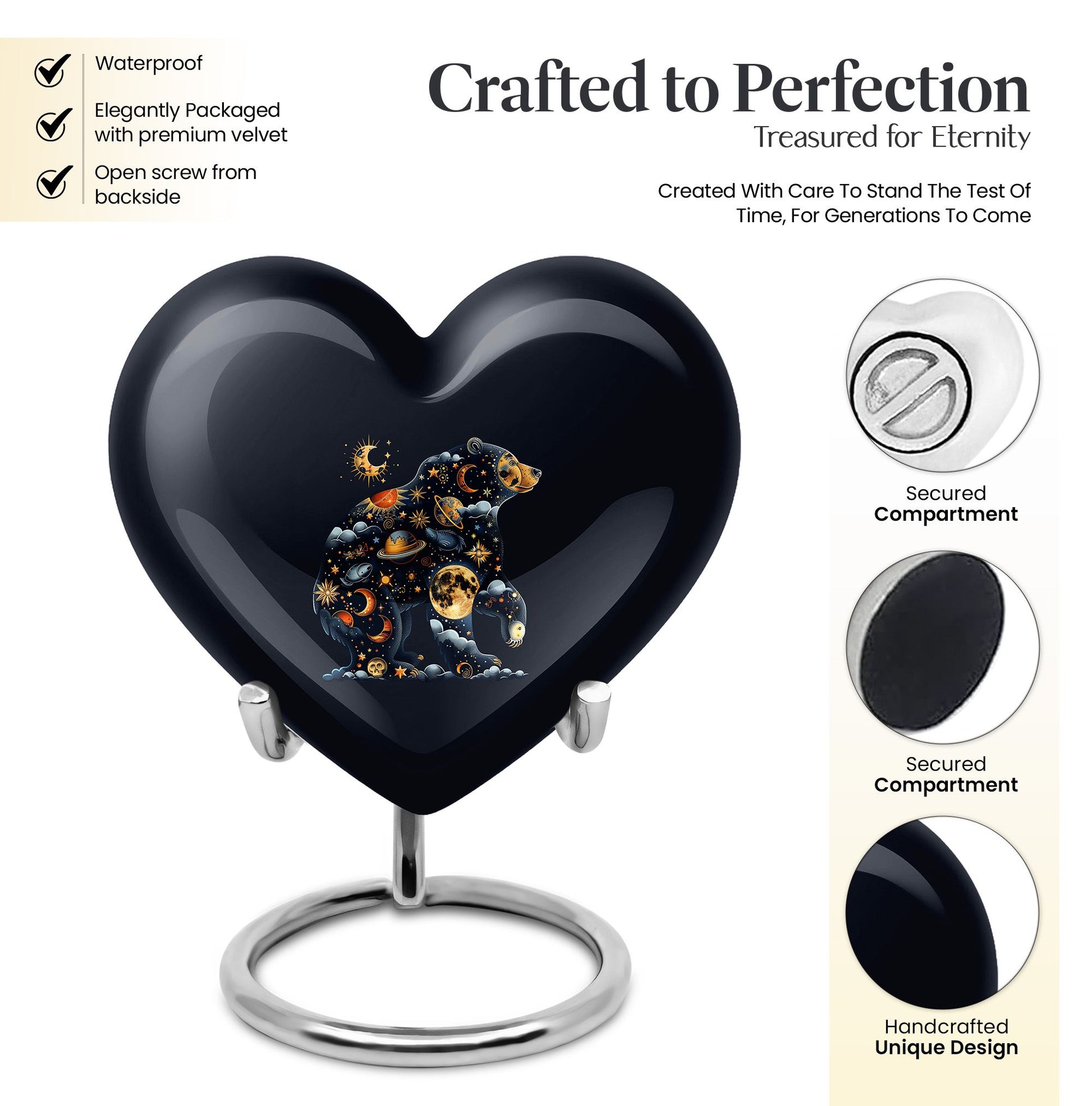 heart-shaped aluminium bear urn