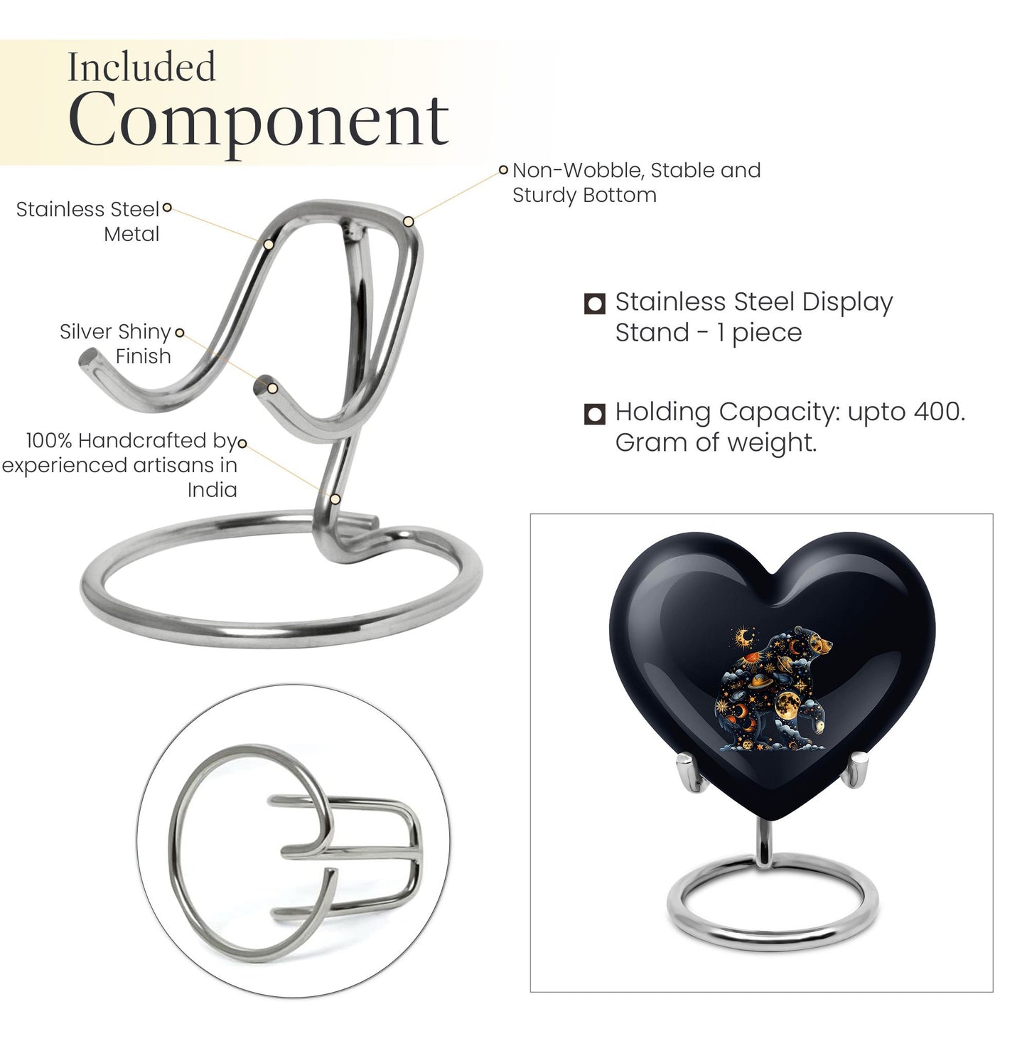 heart-shaped aluminium bear urn