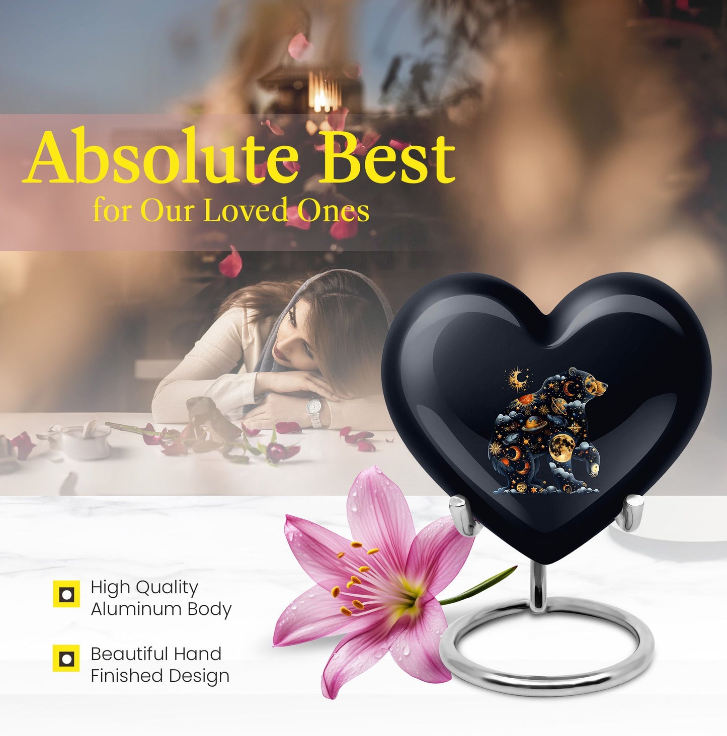 heart-shaped aluminium bear urn