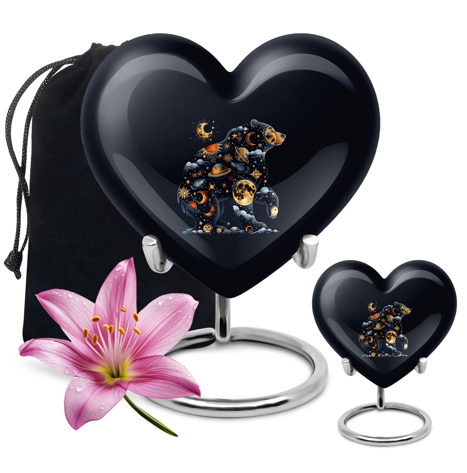 heart-shaped aluminium bear urn