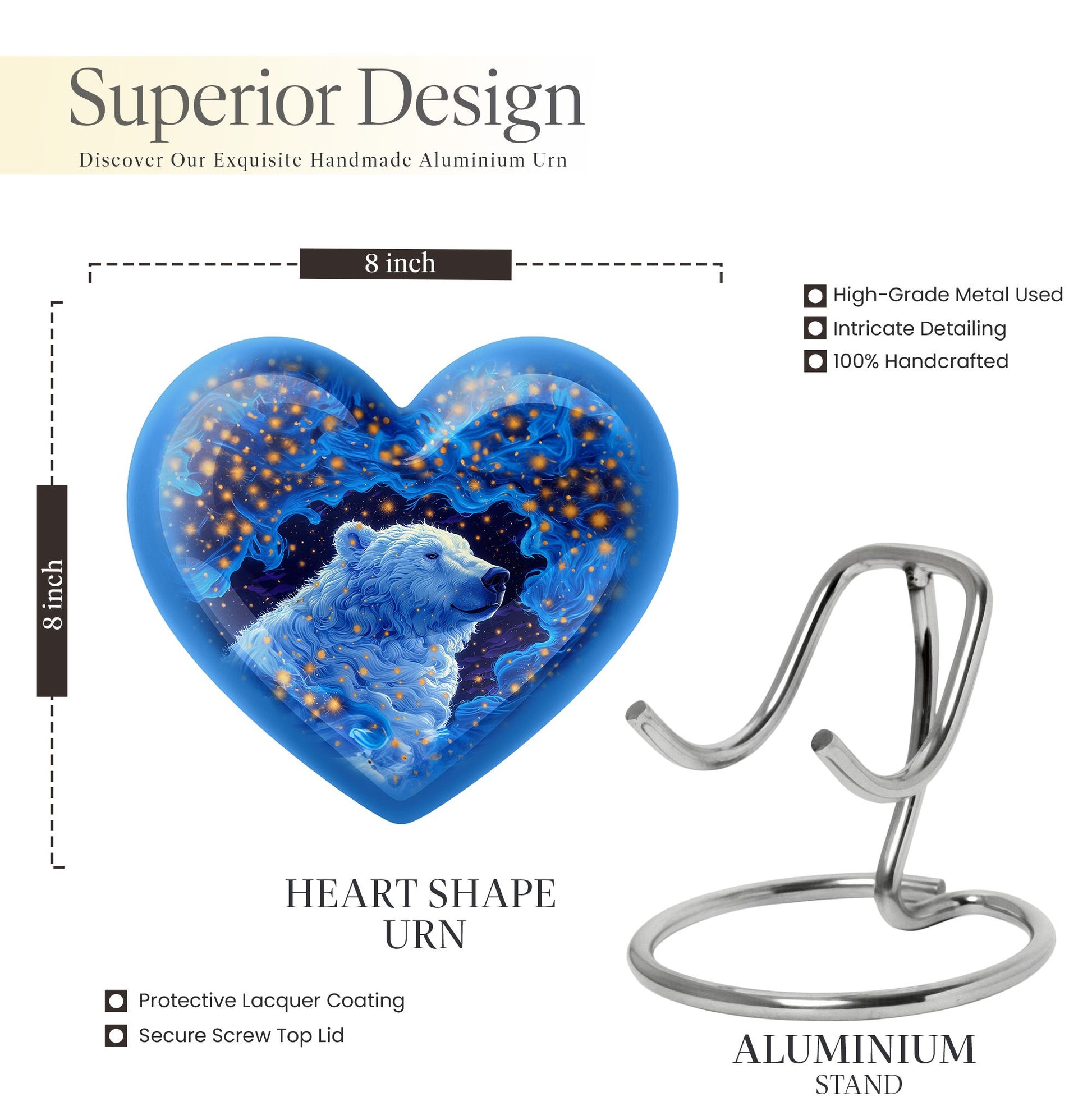 Heart-shaped 10-inch bear urn