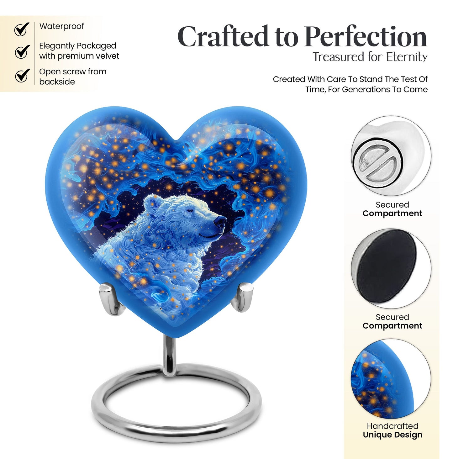 Heart-shaped 10-inch bear urn