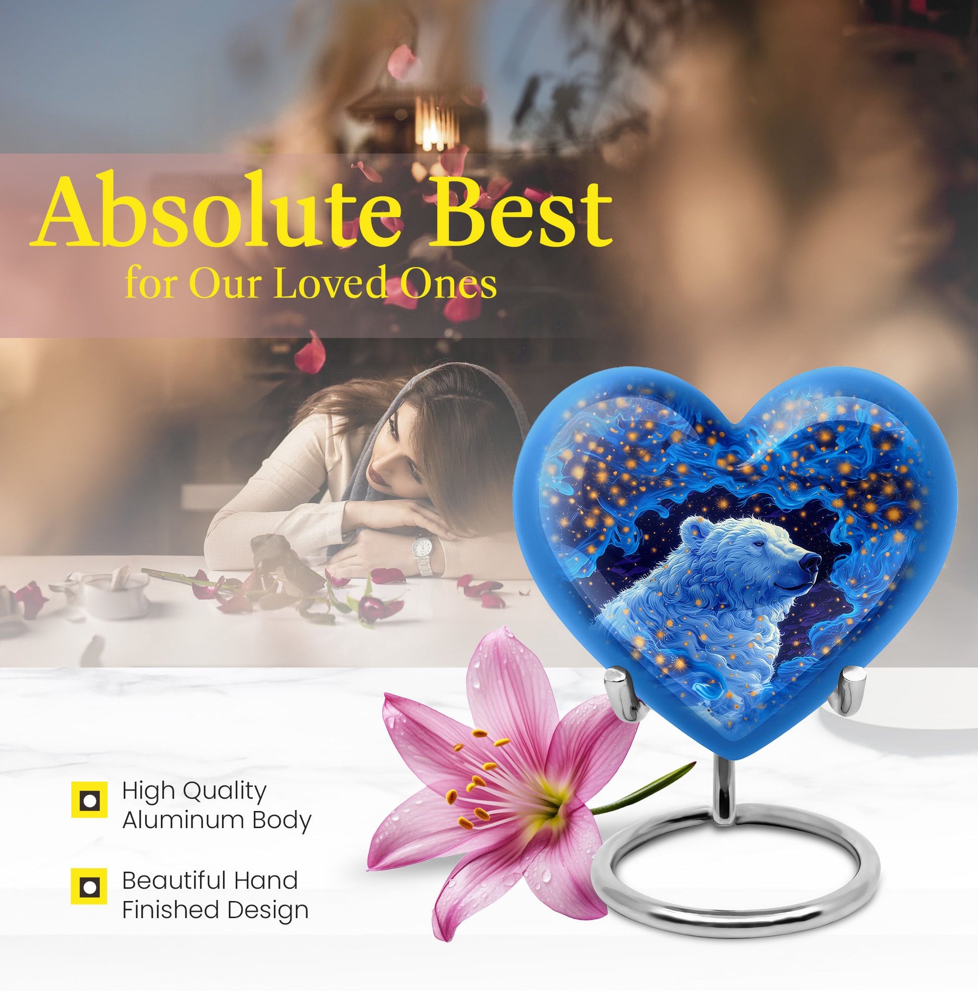 Heart-shaped 10-inch bear urn