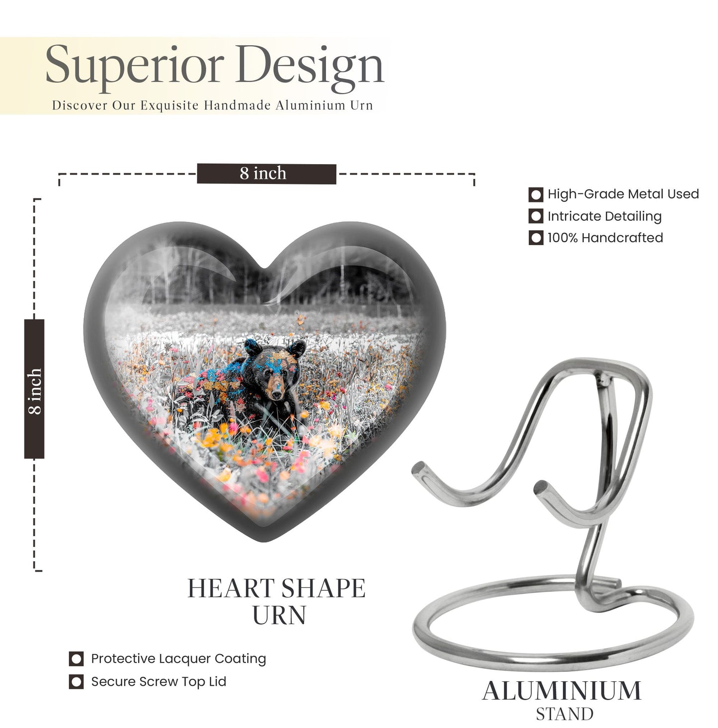 10-inch heart shaped bear urn for human 