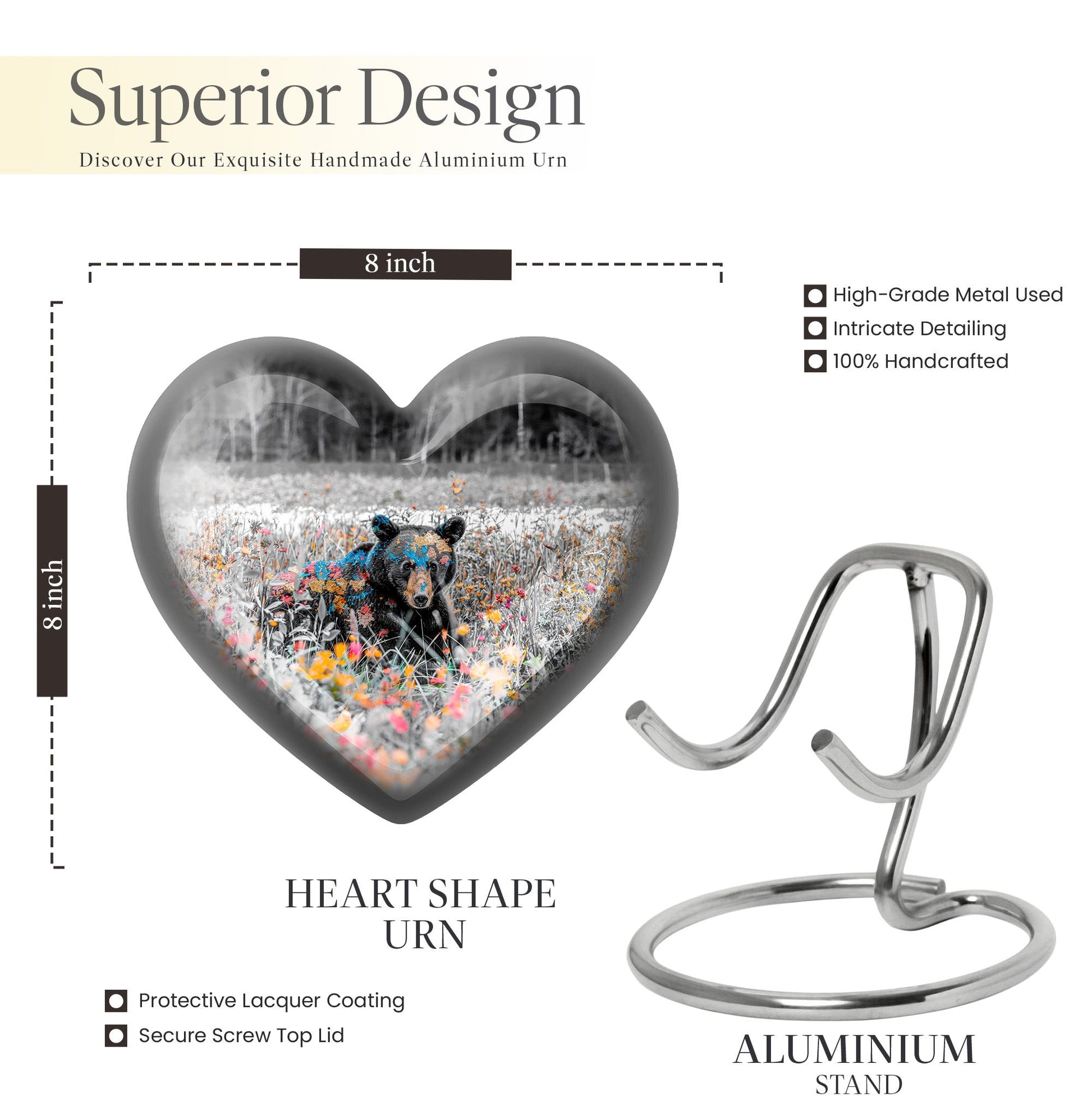 10-inch heart shaped bear urn for human 
