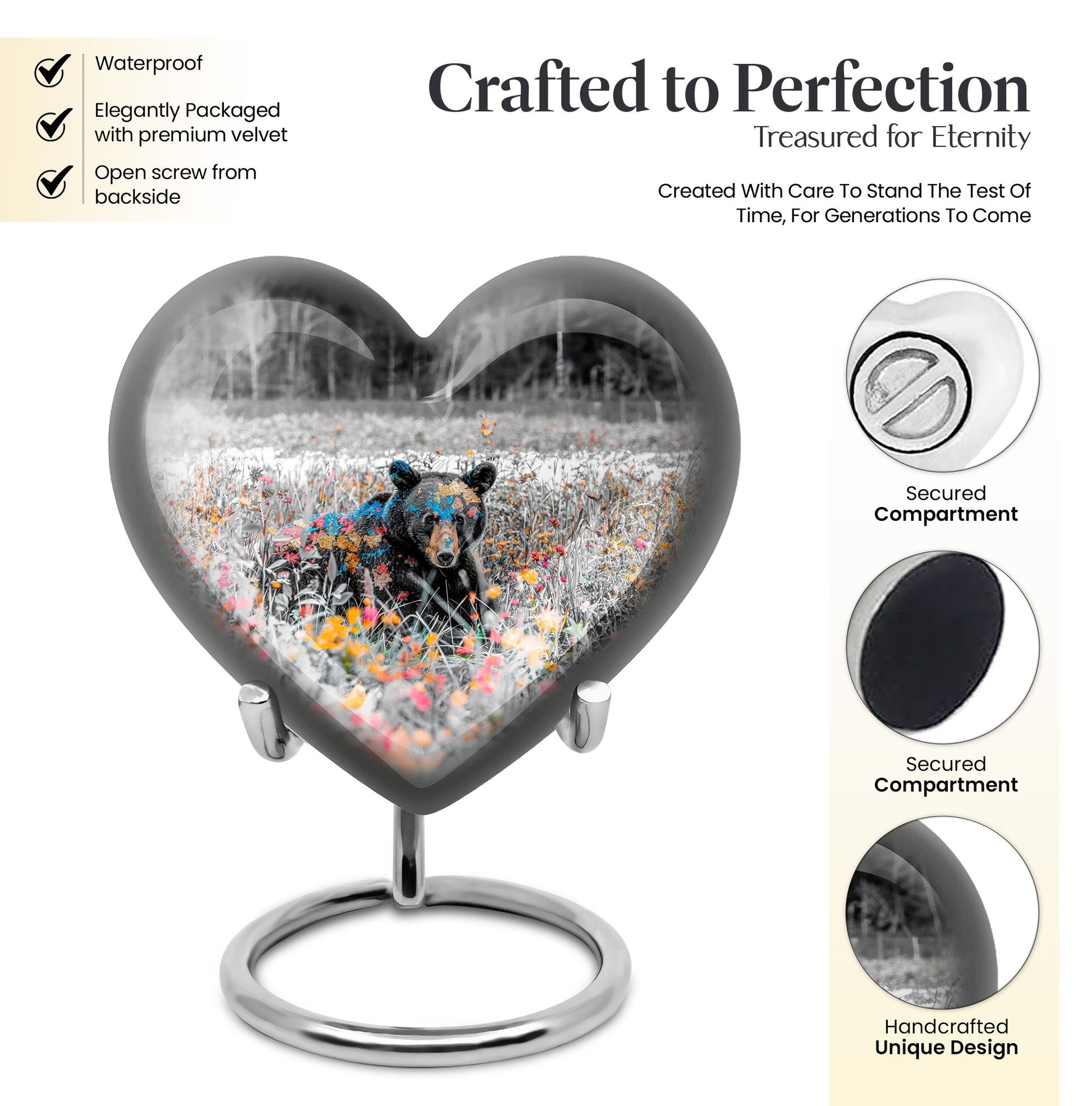 10-inch heart shaped bear urn for human 