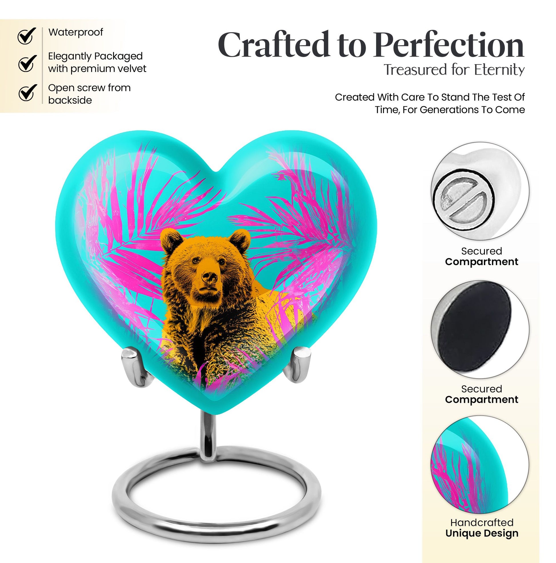 10-inch aluminum heart urn, unique burial container 