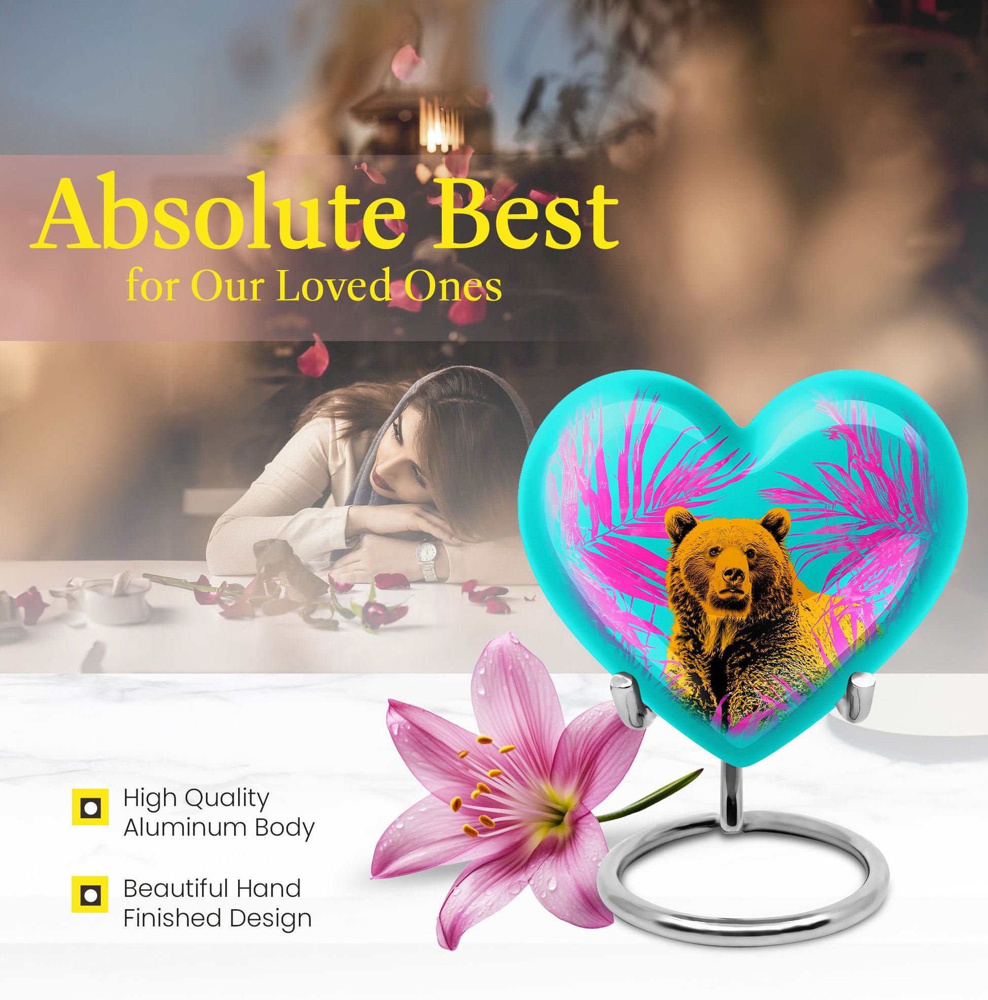 10-inch aluminum heart urn, unique burial container 