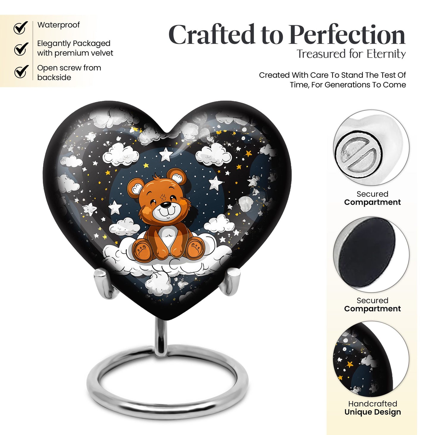 10 inch heart shaped bear urn for cremation ashes
