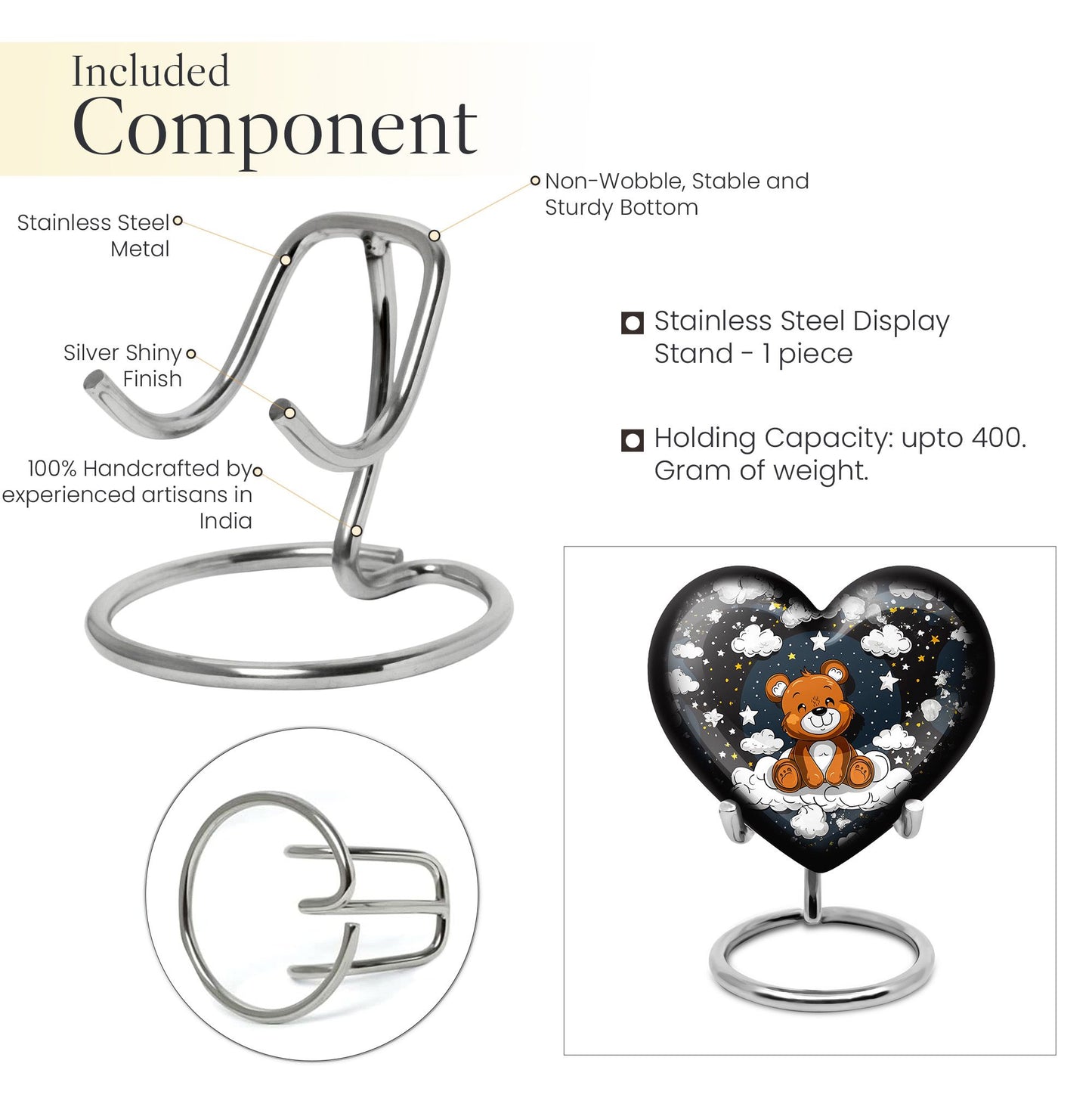 10 inch heart shaped bear urn for cremation ashes