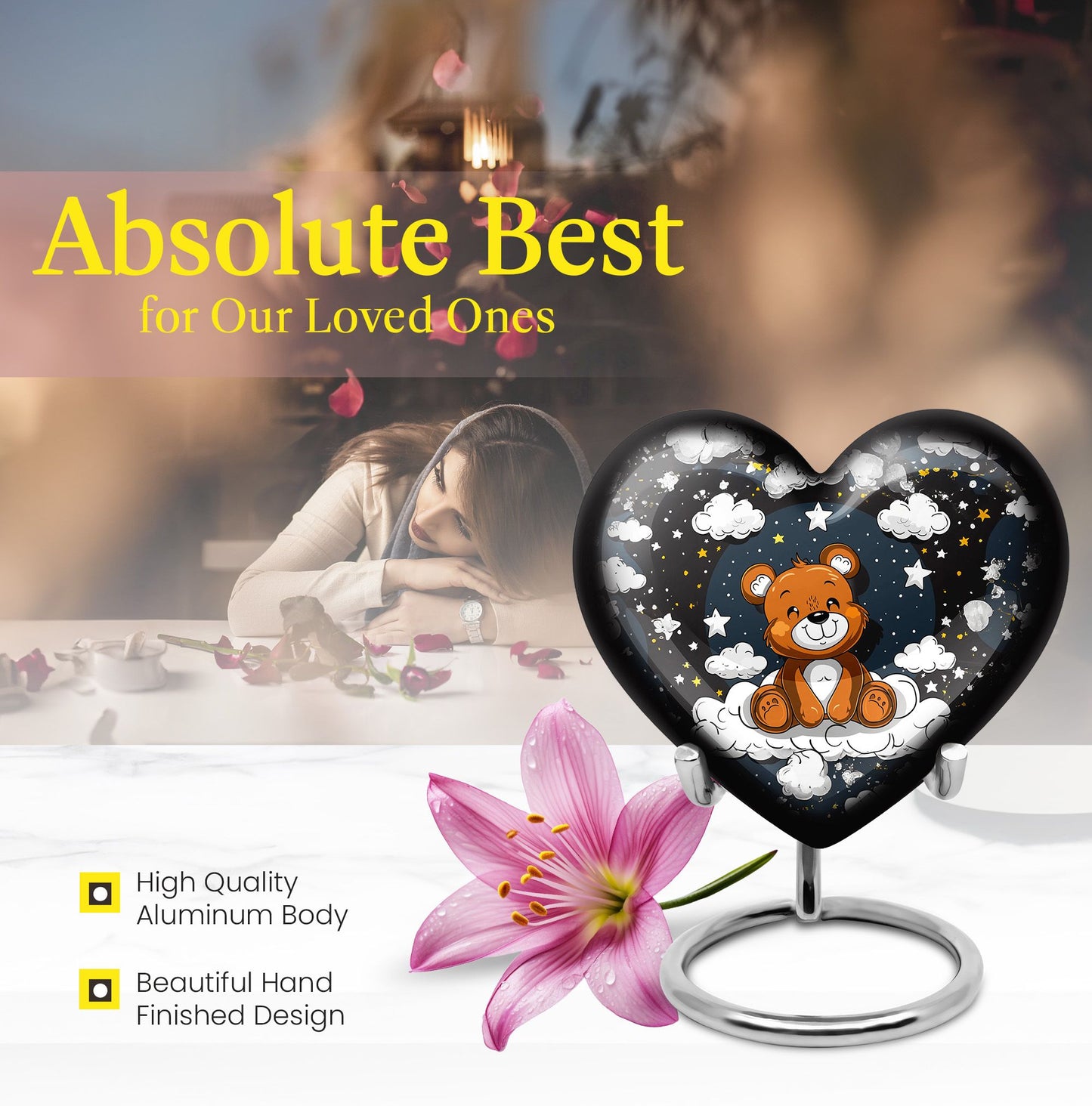 10 inch heart shaped bear urn for cremation ashes