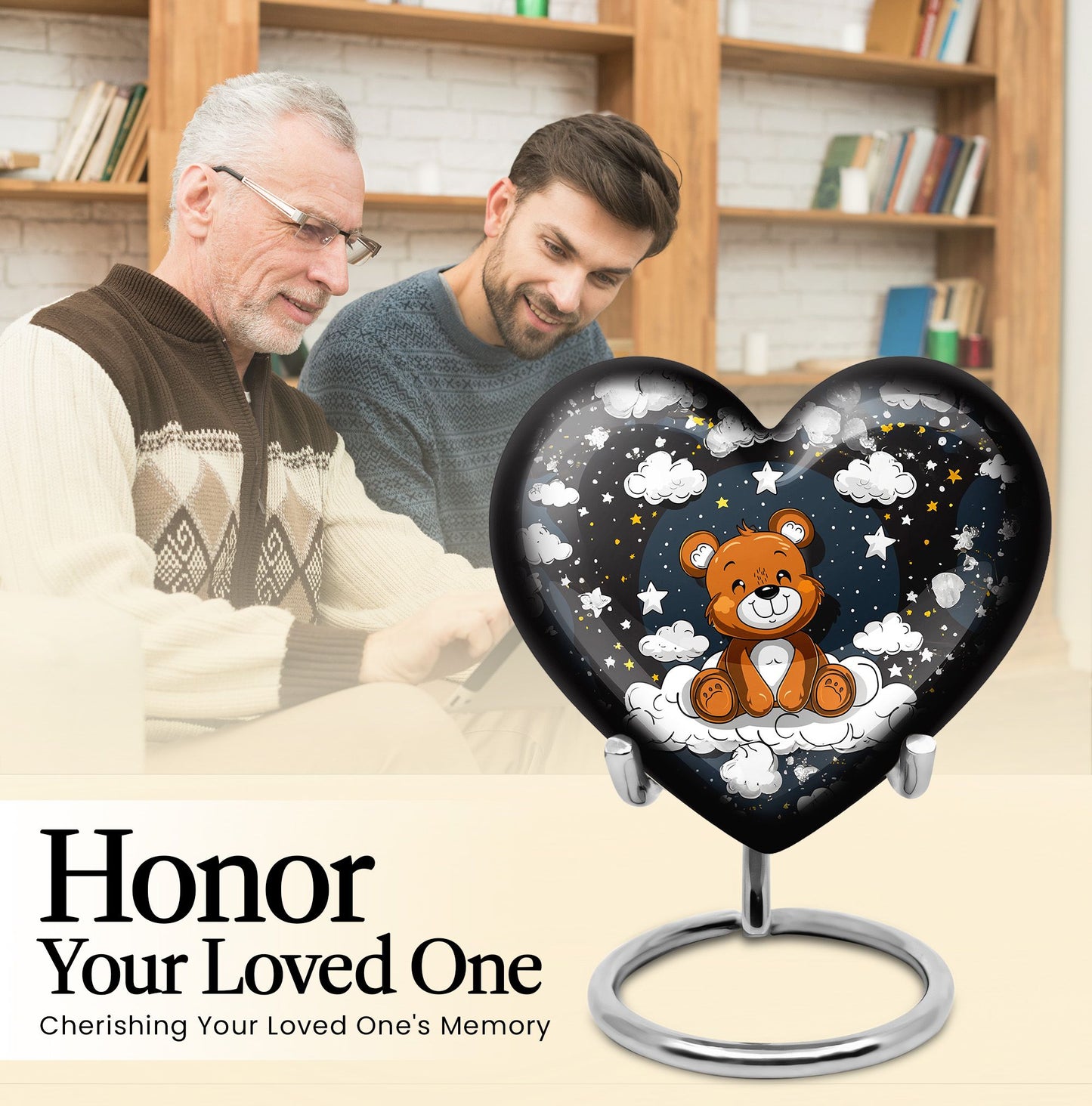 10 inch heart shaped bear urn for cremation ashes