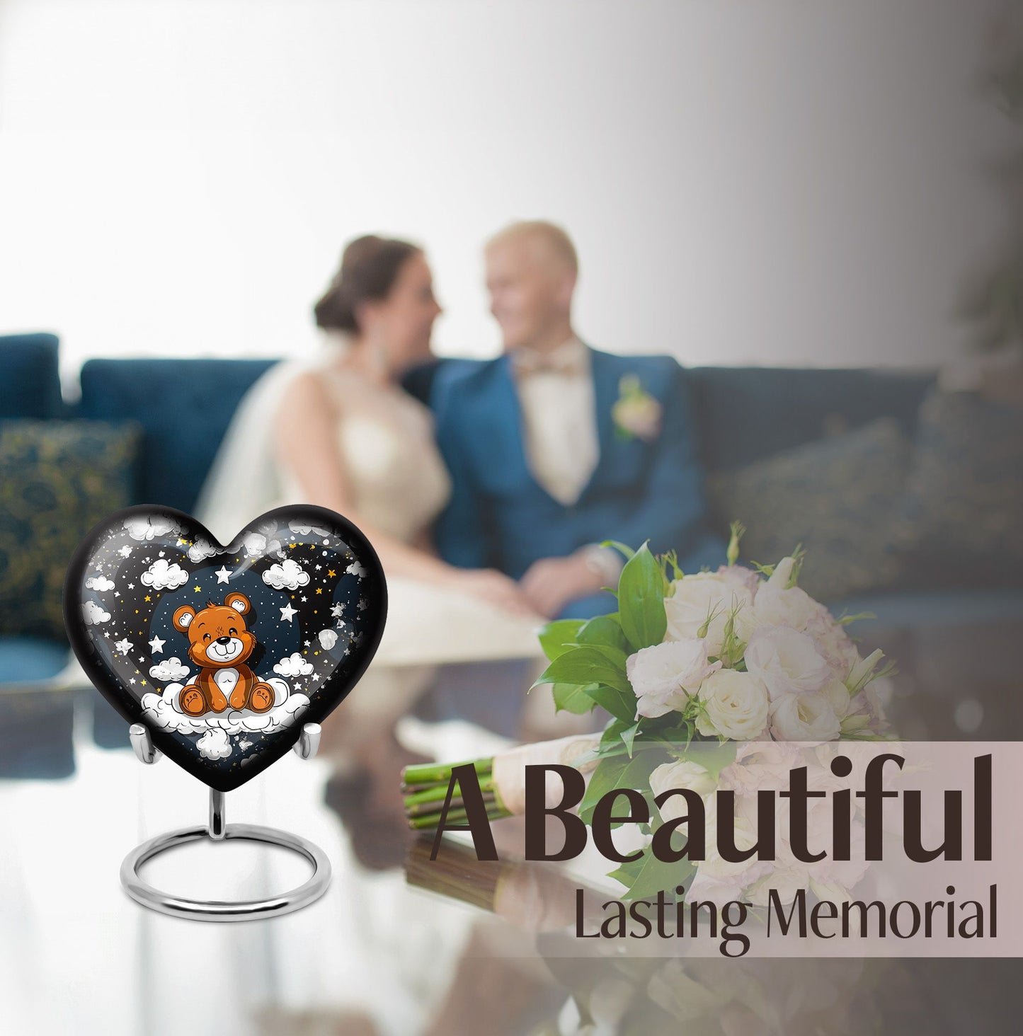 10 inch heart shaped bear urn for cremation ashes