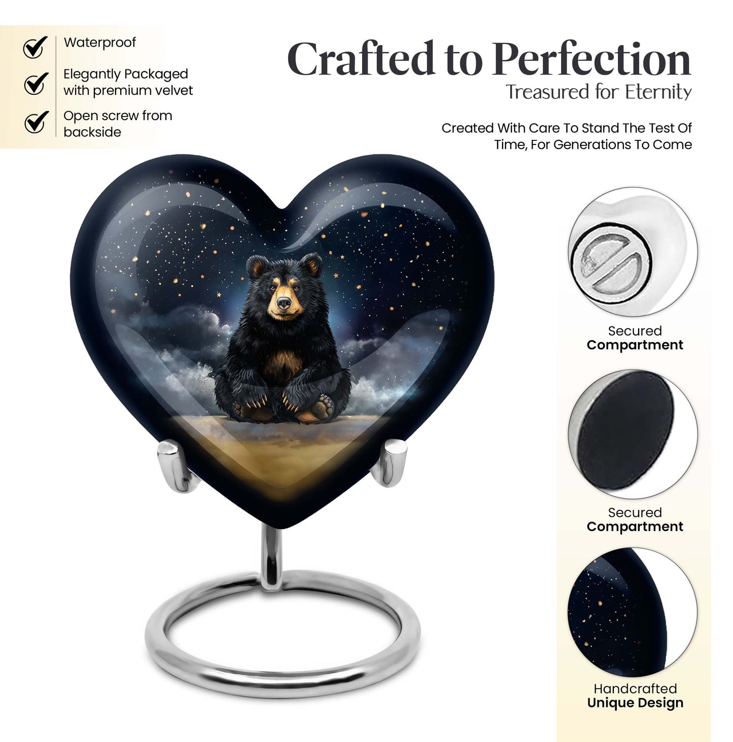 10-inch heart design bear urn for memorial burial,