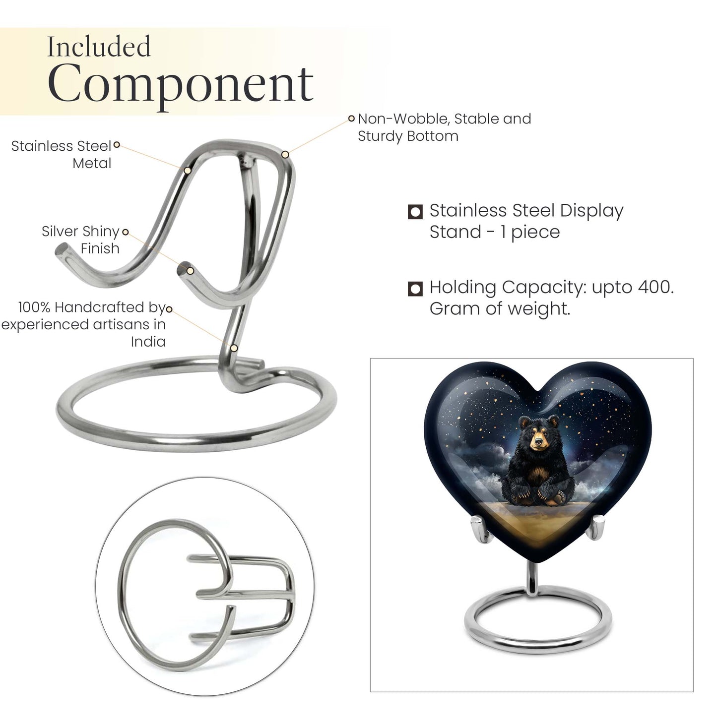 10-inch heart design bear urn for memorial burial,