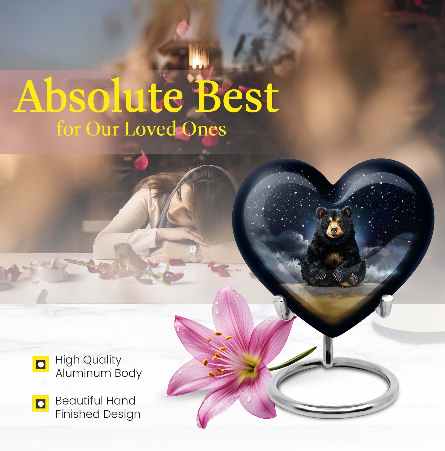 10-inch heart design bear urn for memorial burial,