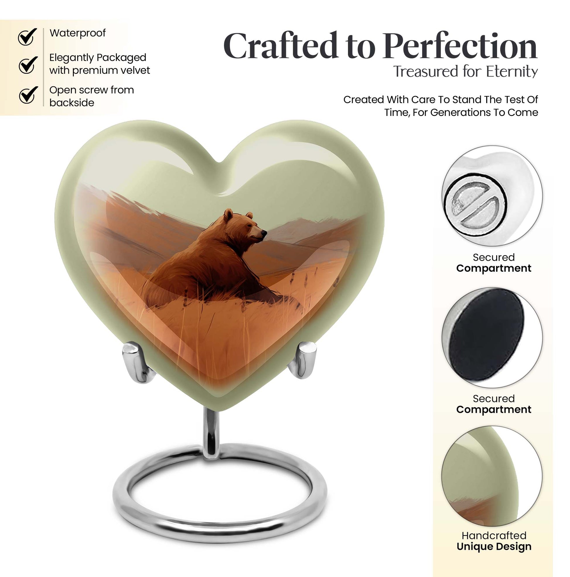 10-inch Heart urn for bear cremation