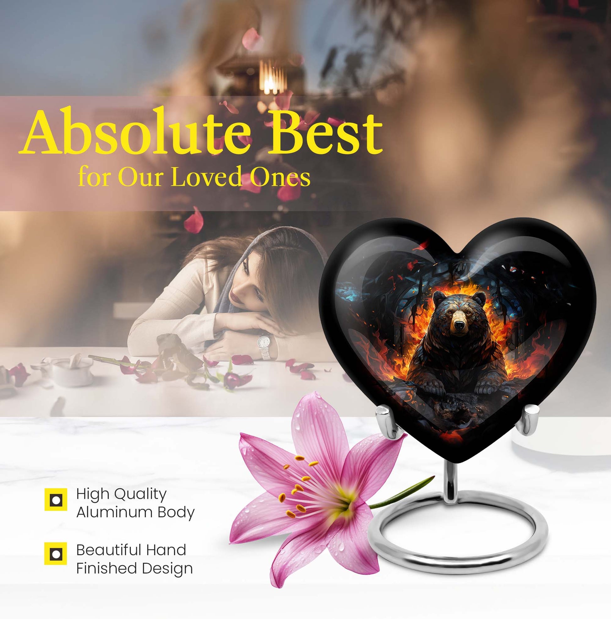 heart shaped bear urn for female