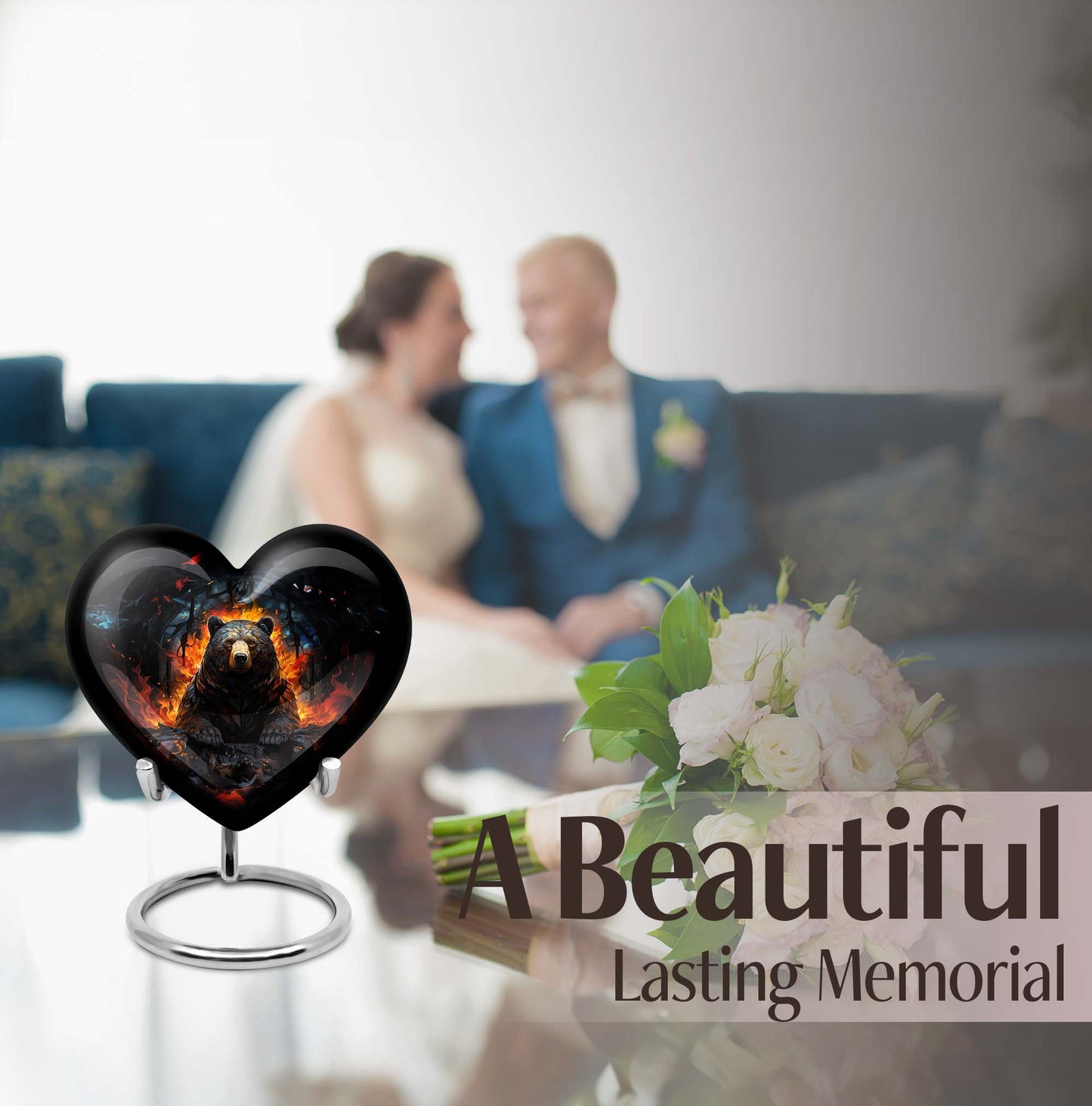 heart shaped bear urn for female