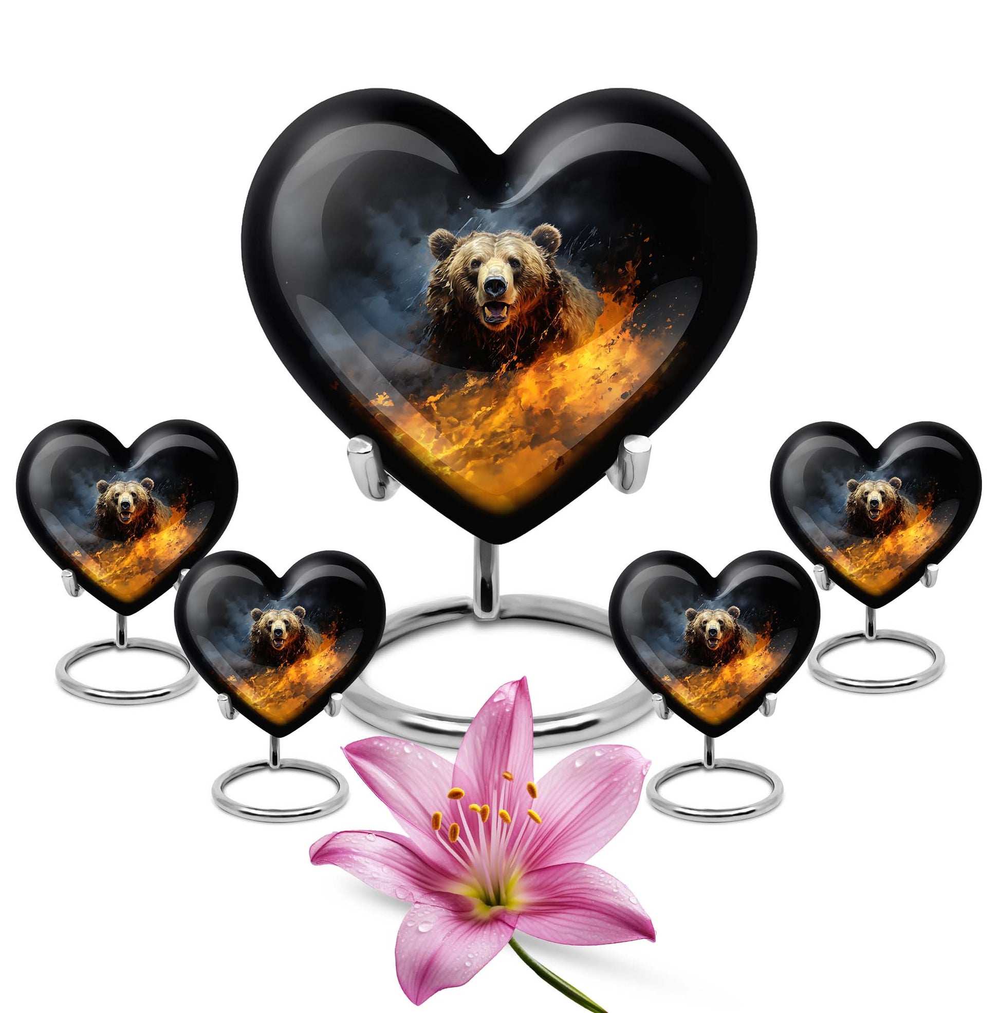 10-inch heart-shaped bear urn for human ashes, 