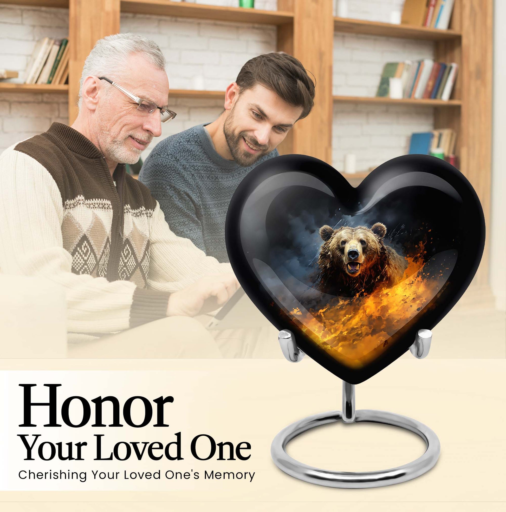 10-inch heart-shaped bear urn for human ashes, 
