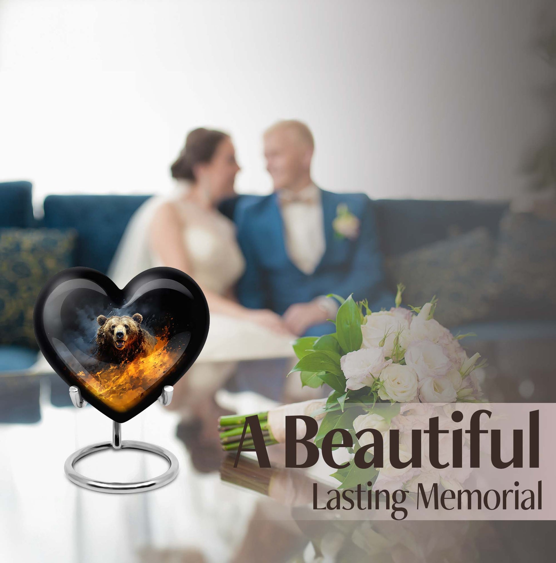 10-inch heart-shaped bear urn for human ashes, 