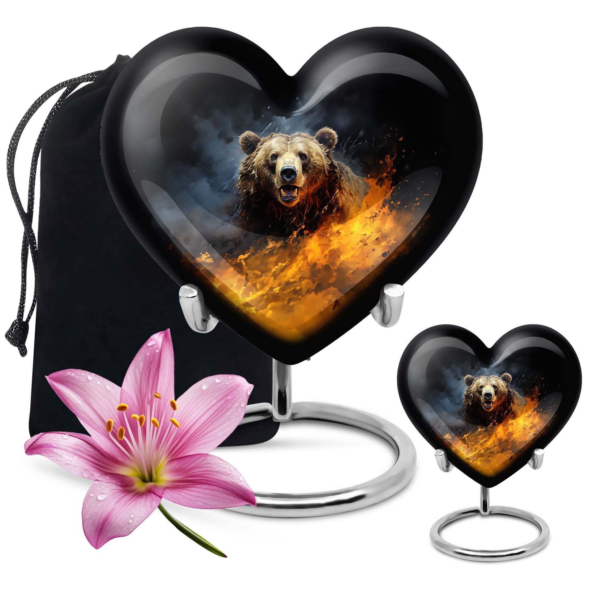 10-inch heart-shaped bear urn for human ashes, 