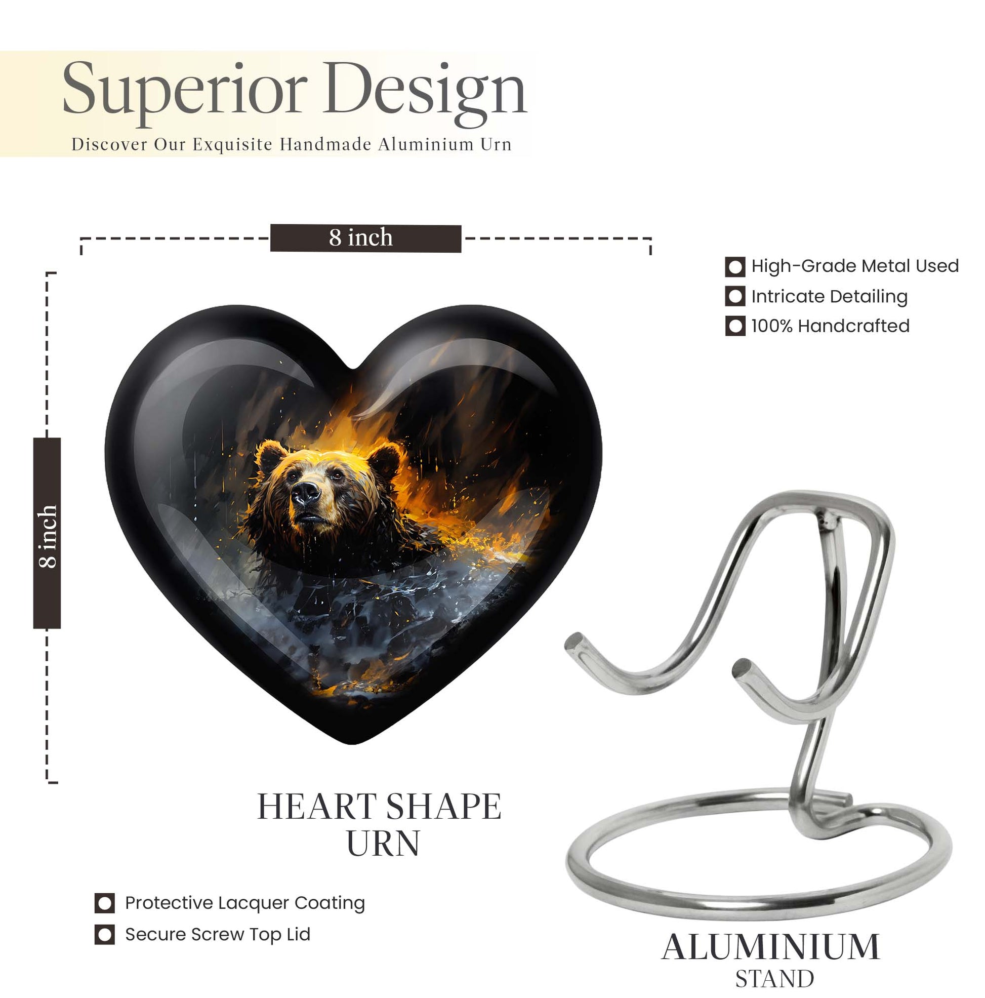 heart-shaped bear urn for female cremation ashes