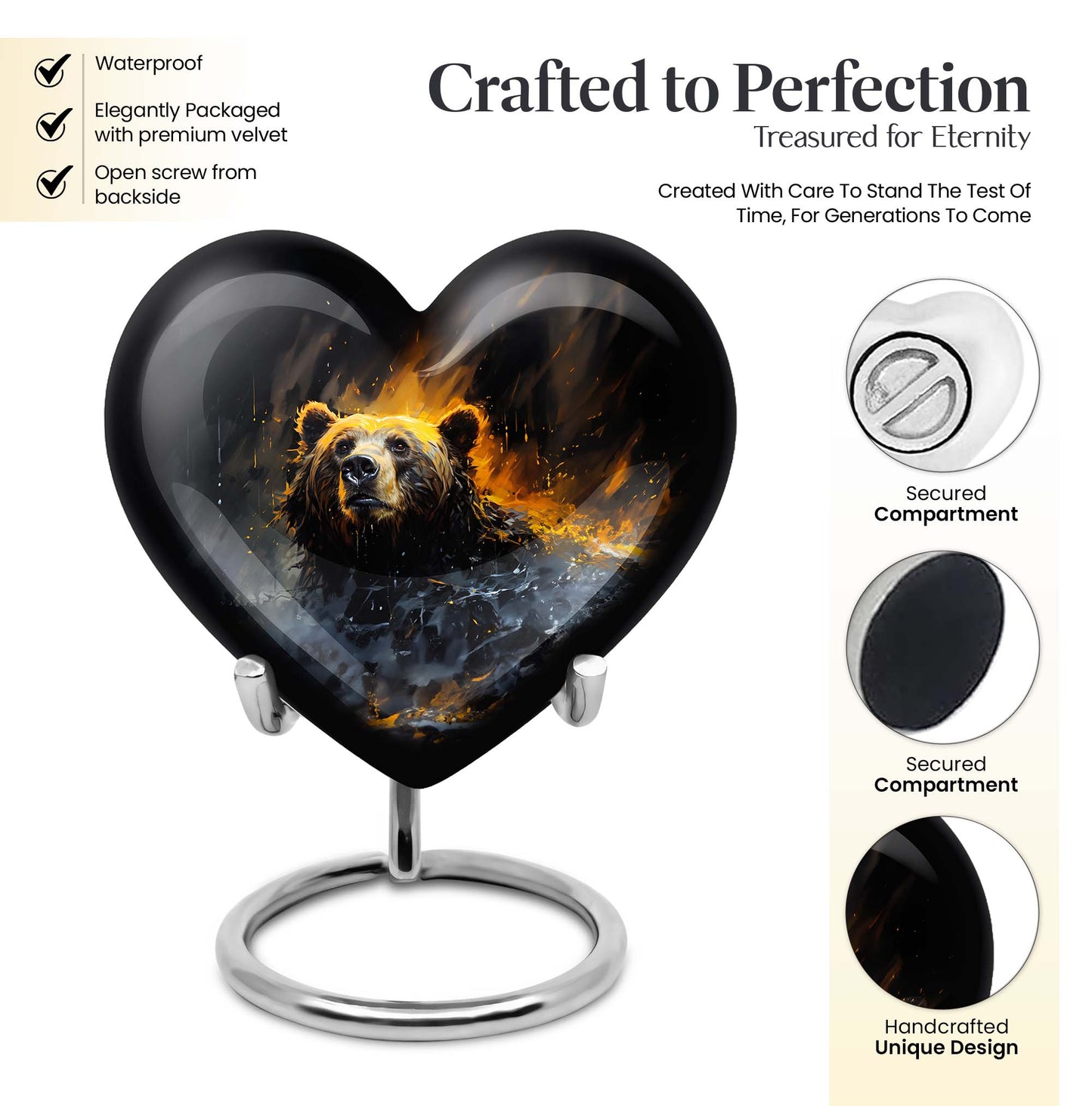 heart-shaped bear urn for female cremation ashes