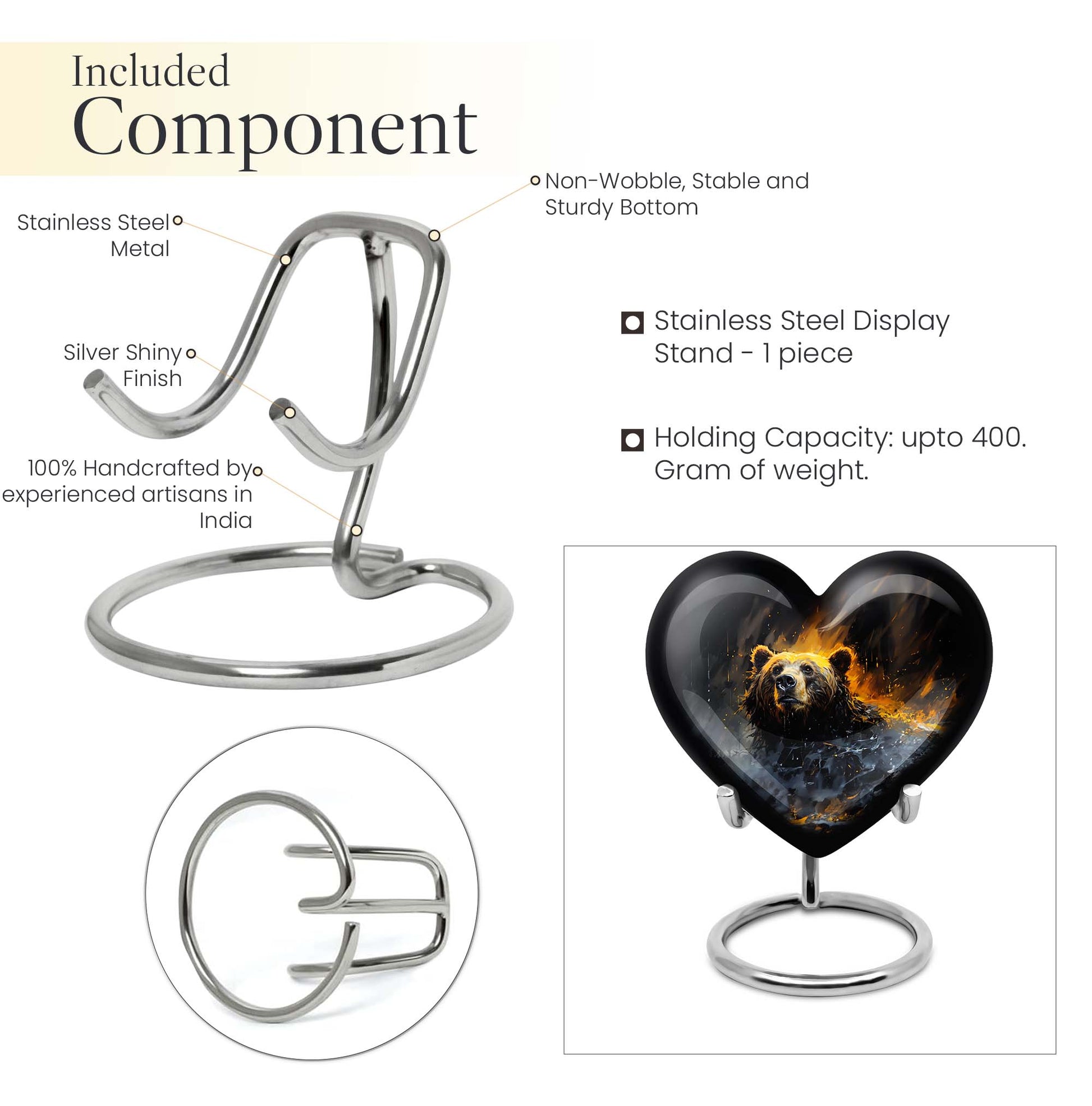 heart-shaped bear urn for female cremation ashes