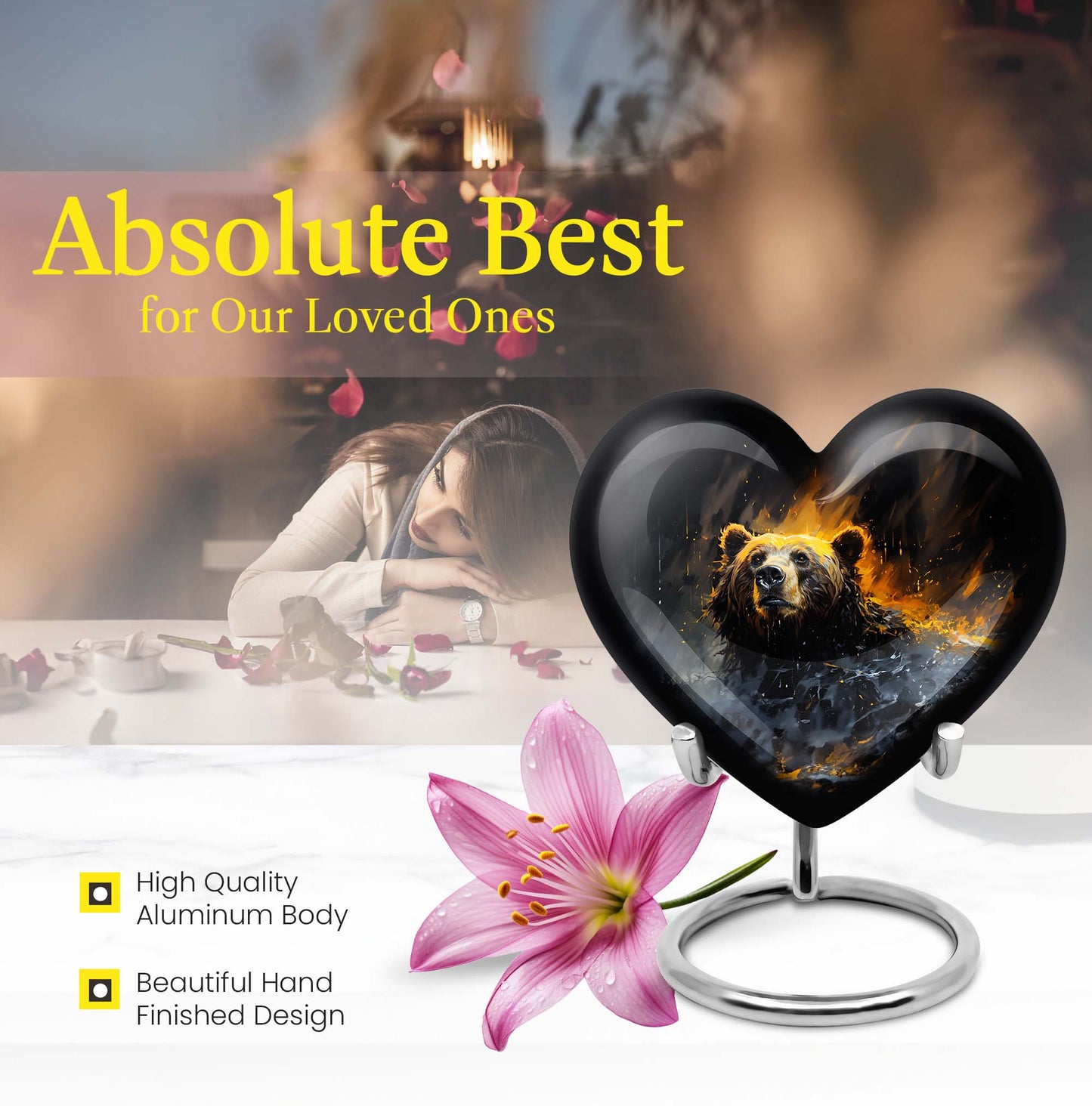 heart-shaped bear urn for female cremation ashes