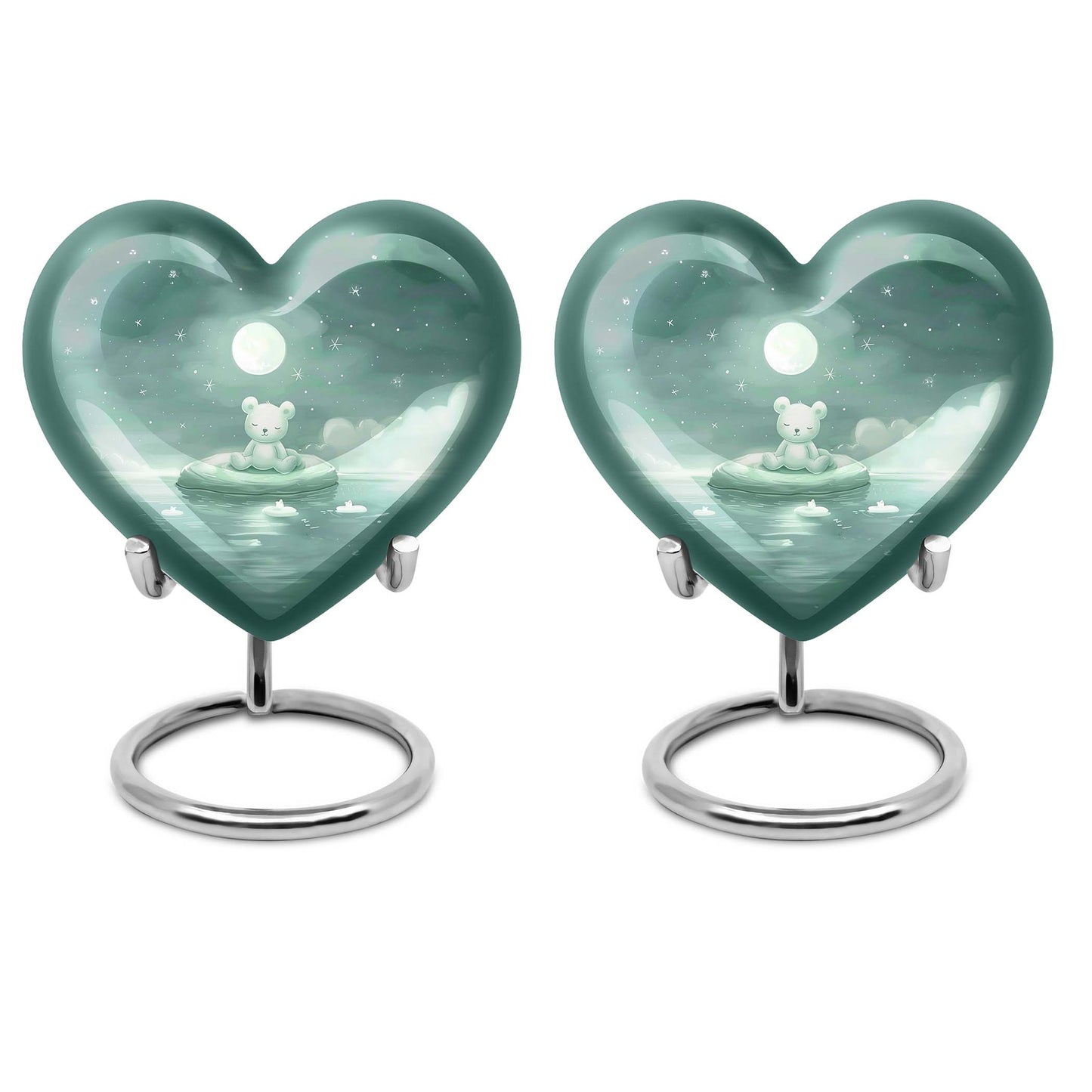 heart-shaped aluminium bear urn.
