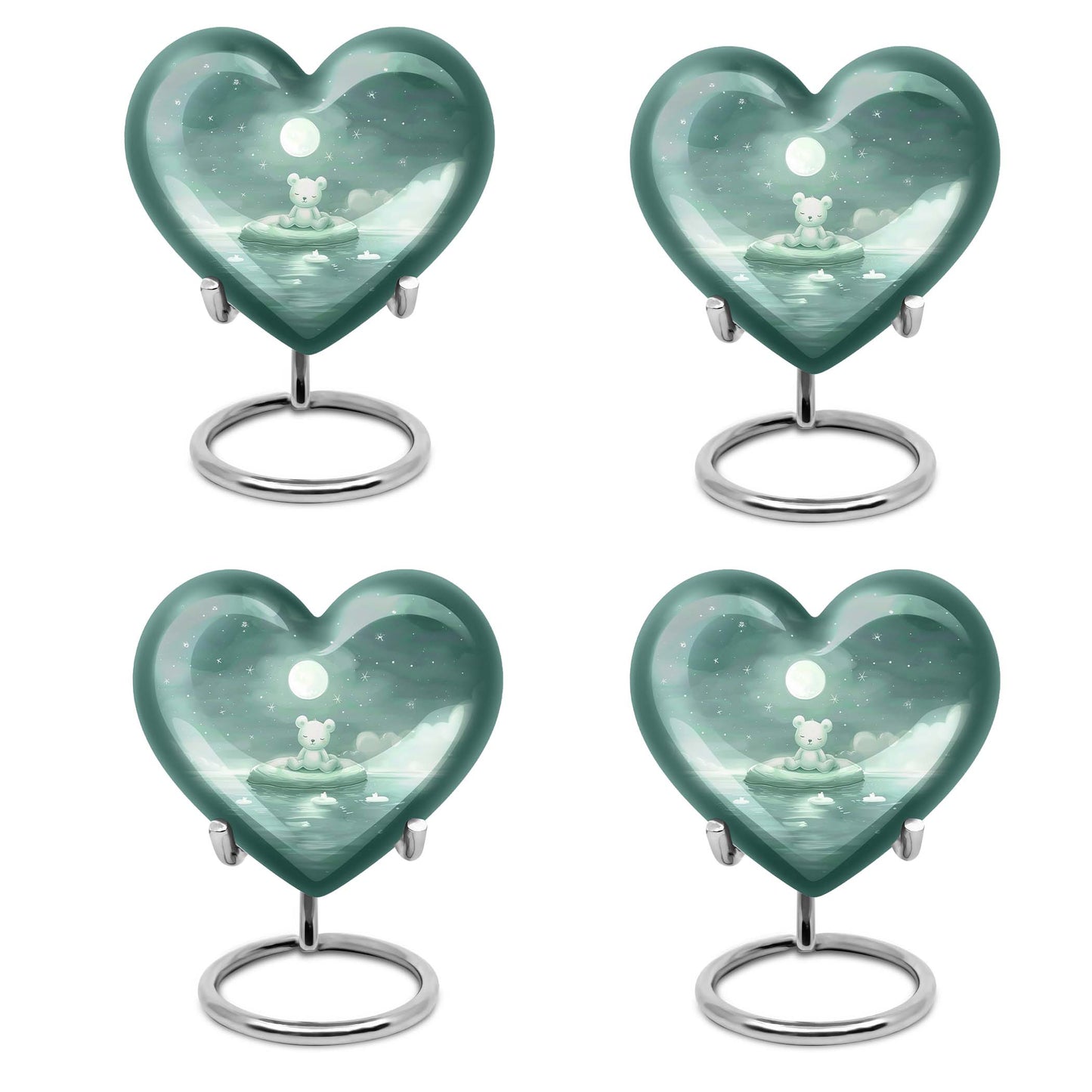 heart-shaped aluminium bear urn.